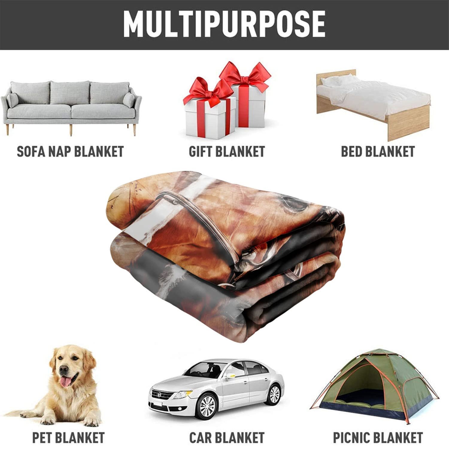 Одеяло Zomer Плюшевое 150 x 200 см Высококачественное Мягкое и Теплое Флисовое одеяло как покрывало на кровать Диванное одеяло с рисунком Кленового листа и Лошади, фото №6