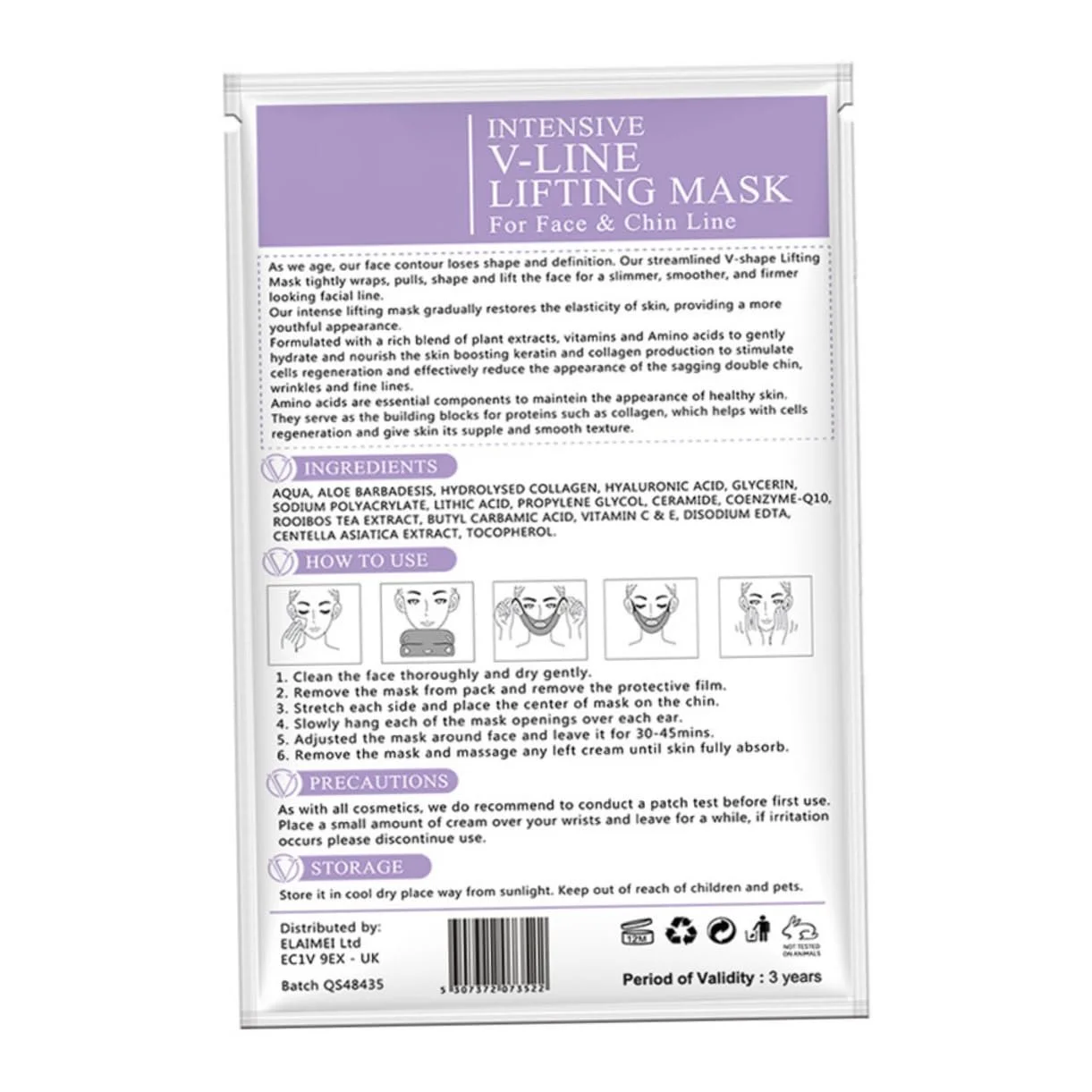 Маска для лица CALLARON Набор 12 штук с двойными ушными крючками, для подтяжки, укрепления и увлажнения, чтобы уменьшить двойной подбородок и улучшить эластичность кожи, фото №6