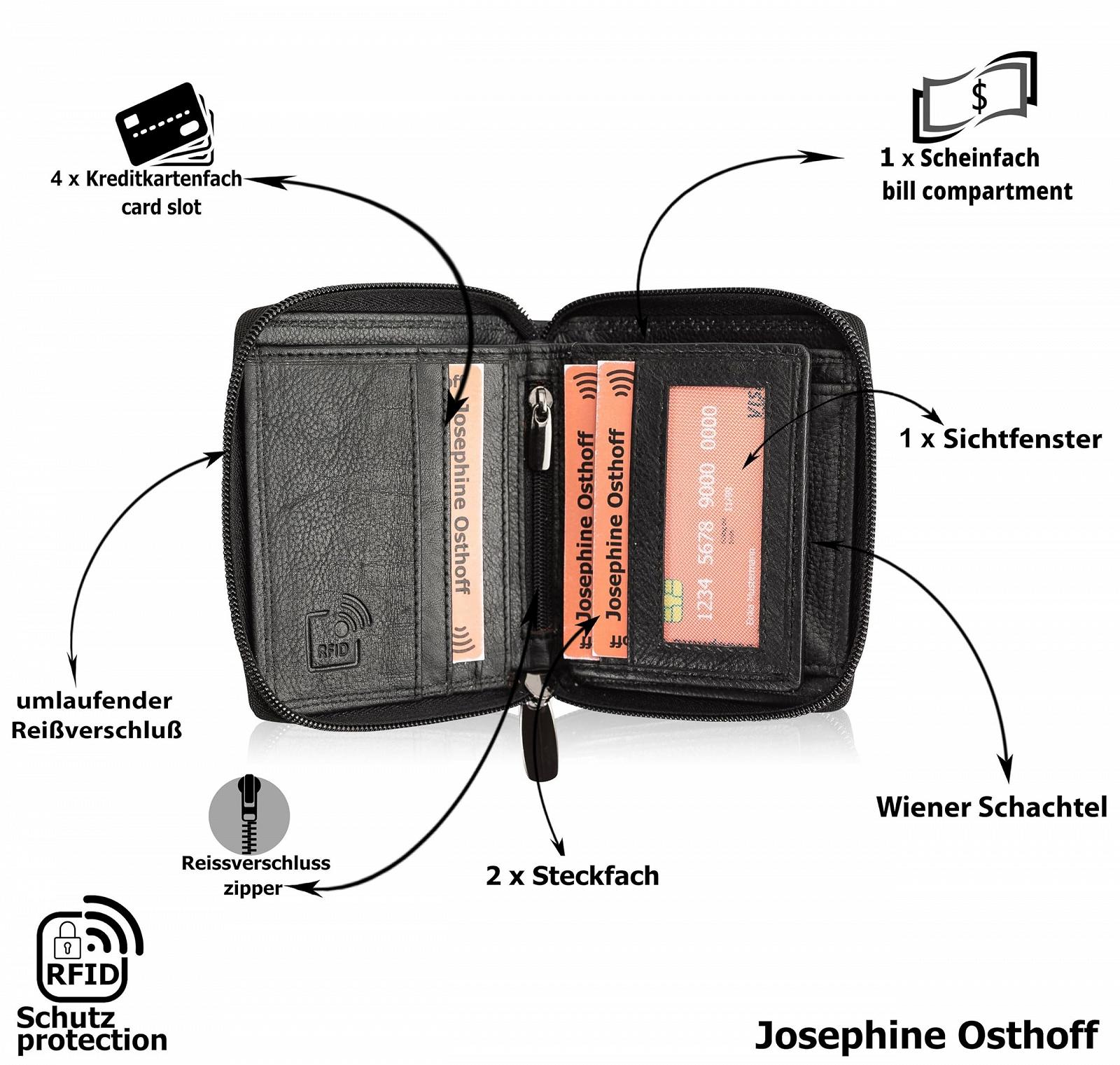 Кошелек женский Josephine Osthoff Большой кожаный на молнии Кредитница с защитой RFID (925) черный Элегантный, фото №9