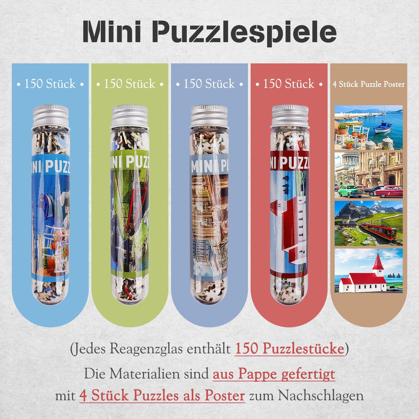 Набір міні-пазлів MISITU Church Train Port 4 шт. по 150 елементів для дорослих, фото №3