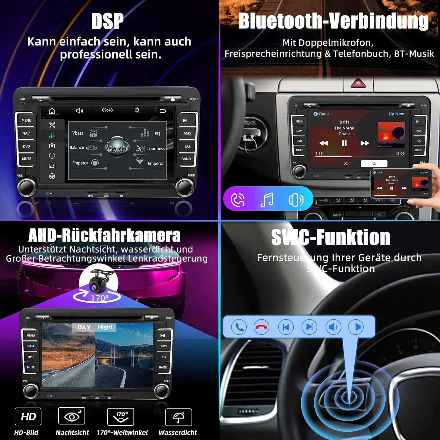 Штатна автомагнітола SEMAITU для VW Golf 5 6 Polo Passat Tiguan / 7" / Сенсорна / Apple CarPlay / Android Auto / Bluetooth / GPS / USB / AUX / SD slot / CD / DVD, фото №3 Штатна автомагнітола SEMAITU для VW Golf 5 6 Polo Passat Tiguan / 7" / Сенсорна / Apple CarPlay / Android Auto / Bluetooth / GPS / USB / AUX / SD slot / CD / DVD, фото №3