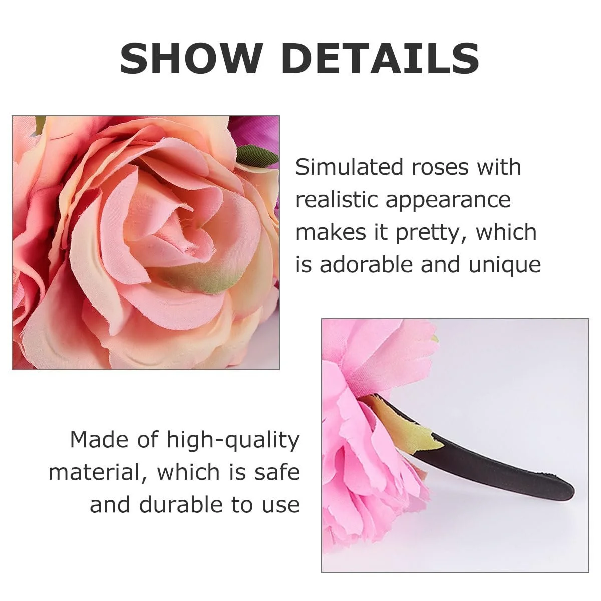 Обруч для волосся з трояндами Healeved, рожевий, 18 x 12 x 7 см, фото №5