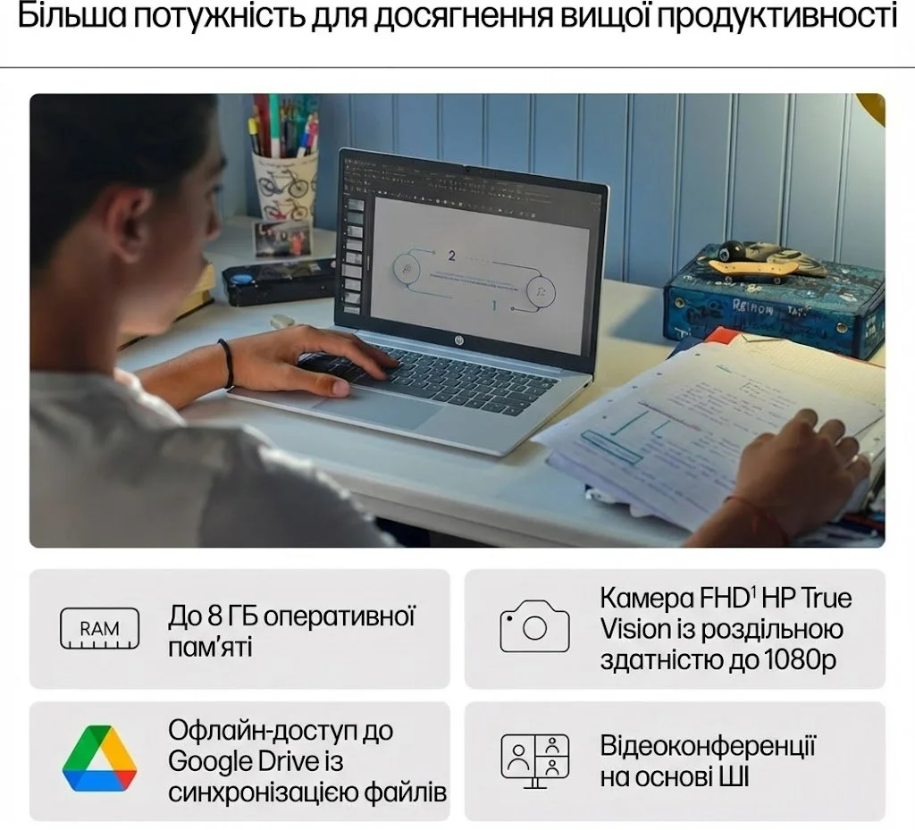 Ноутбук 14" HP Chromebook (14a-nf0001ns) Intel N100 RAM 8GB eMMC 128GB 11год батарея ChromeOS UKR, фото №4