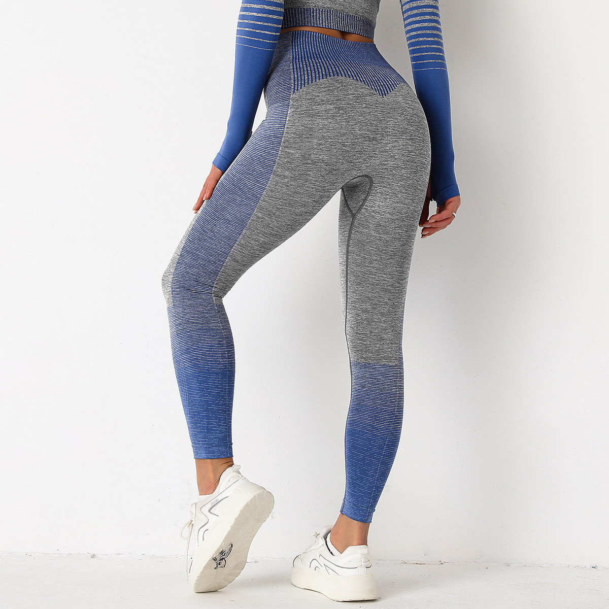 Леггинсы женские спортивные 9645 M серые с синим, фото №5