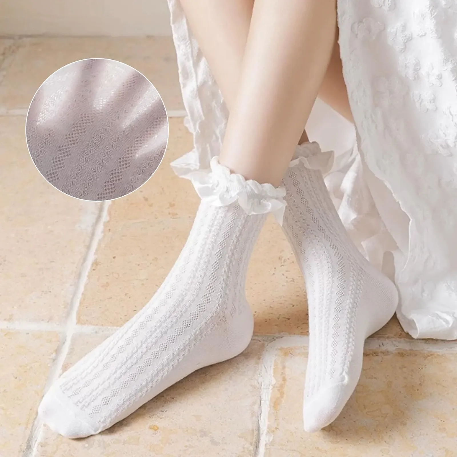 Носки с рюшами Женские носки с рюшами One Size Кружевные носки до щиколотки Носки с рюшами Носки для платья принцессы Вязаные носки для женщин Девочек (9 пар), фото №4