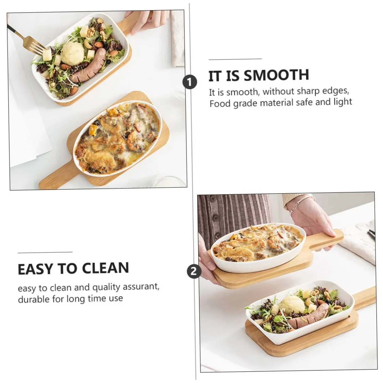 Набір форм для запікання керамічний овальний з дерев'яною підставкою для мікрохвильової печі та духовки легкий, фото №4