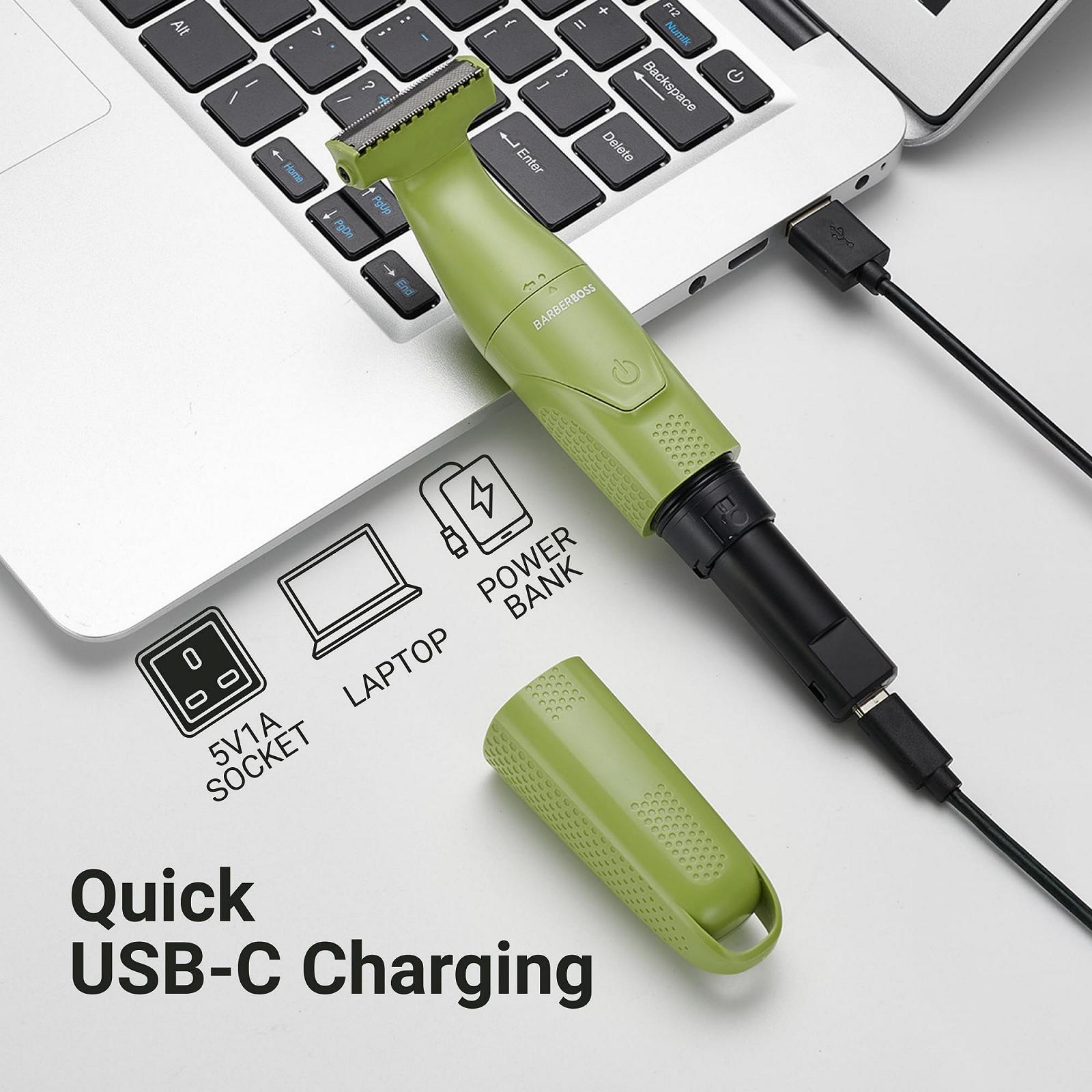 Електробритва BarberBoss QR-2302 3-в-1 для бороди, волосся та тіла, бездротовий з USB-зарядкою, зелений, фото №9