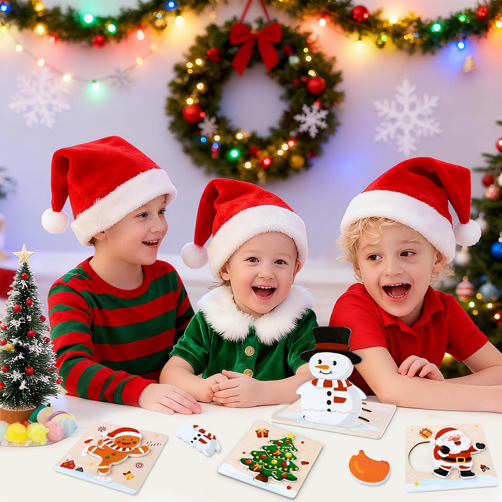 Набор деревянных пазлов Рождественские Монтессори 4 шт, фото №5