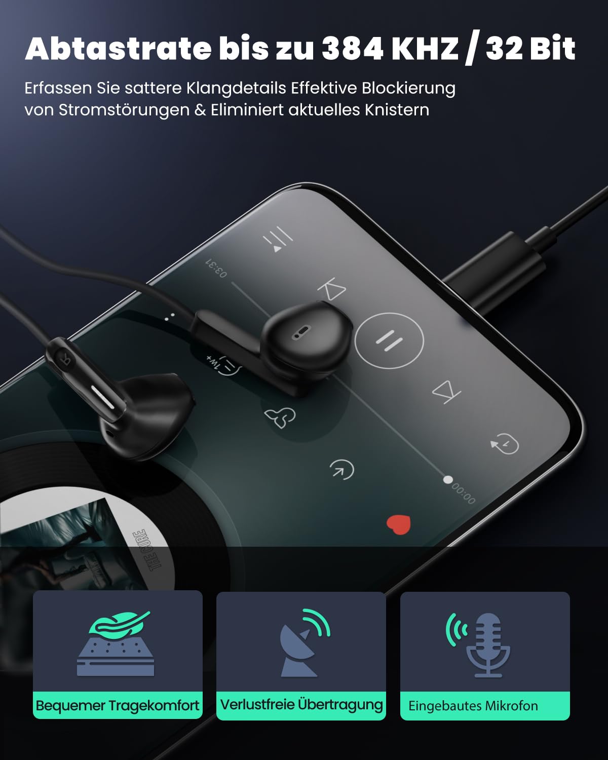 Навушники TUBhanggai USB C з кабелем для iPhone 15 Samsung S24 S23 S22 Ultra A54 A34 для USB C порт Type C, фото №3