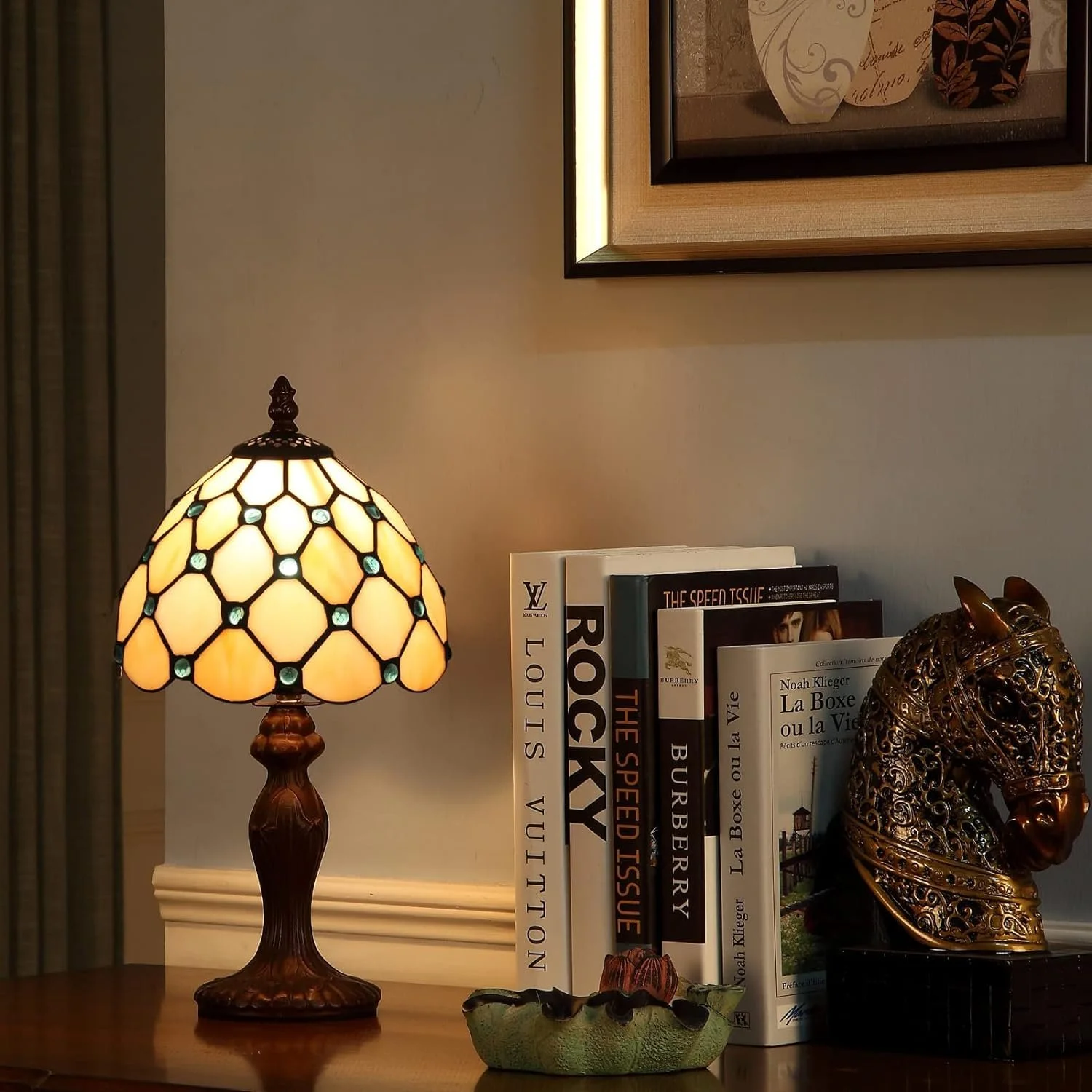 Настільна лампа Tiffany Retro Decorative зі скляним вітражним абажуром та LED лампою E27 Біла перлина, фото №3