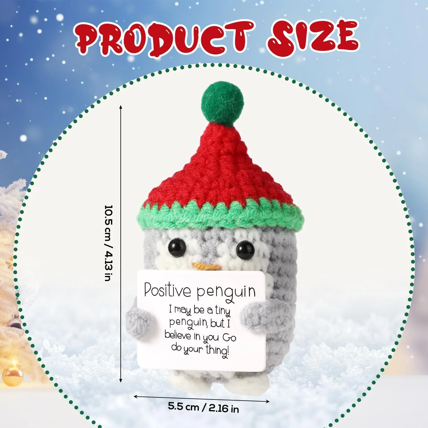 Игрушка TOYMIS Вязаный крючком Позитивный Пингвин в Рождественской Шапке Красный, фото №2