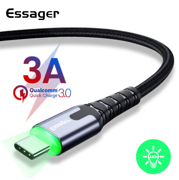 Зарядный кабель с подсветкой ESSAGER USB Type-C 3A 2метра(PS), фото №1 Зарядный кабель с подсветкой ESSAGER USB Type-C 3A 2метра(PS), фото №1