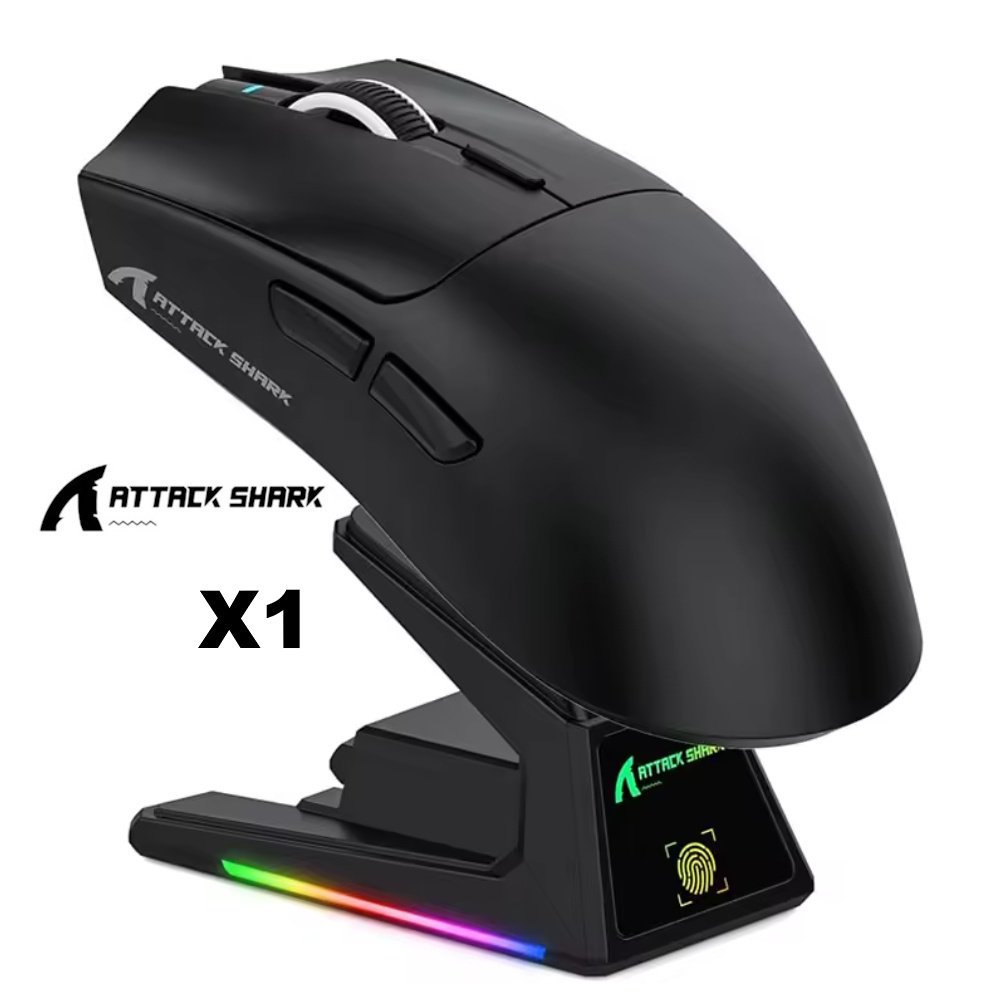 Миша Attack Shark X1 Black 40000DPI PAM3395PRO Wireless Bluetooth із зарядною базою, фото №1