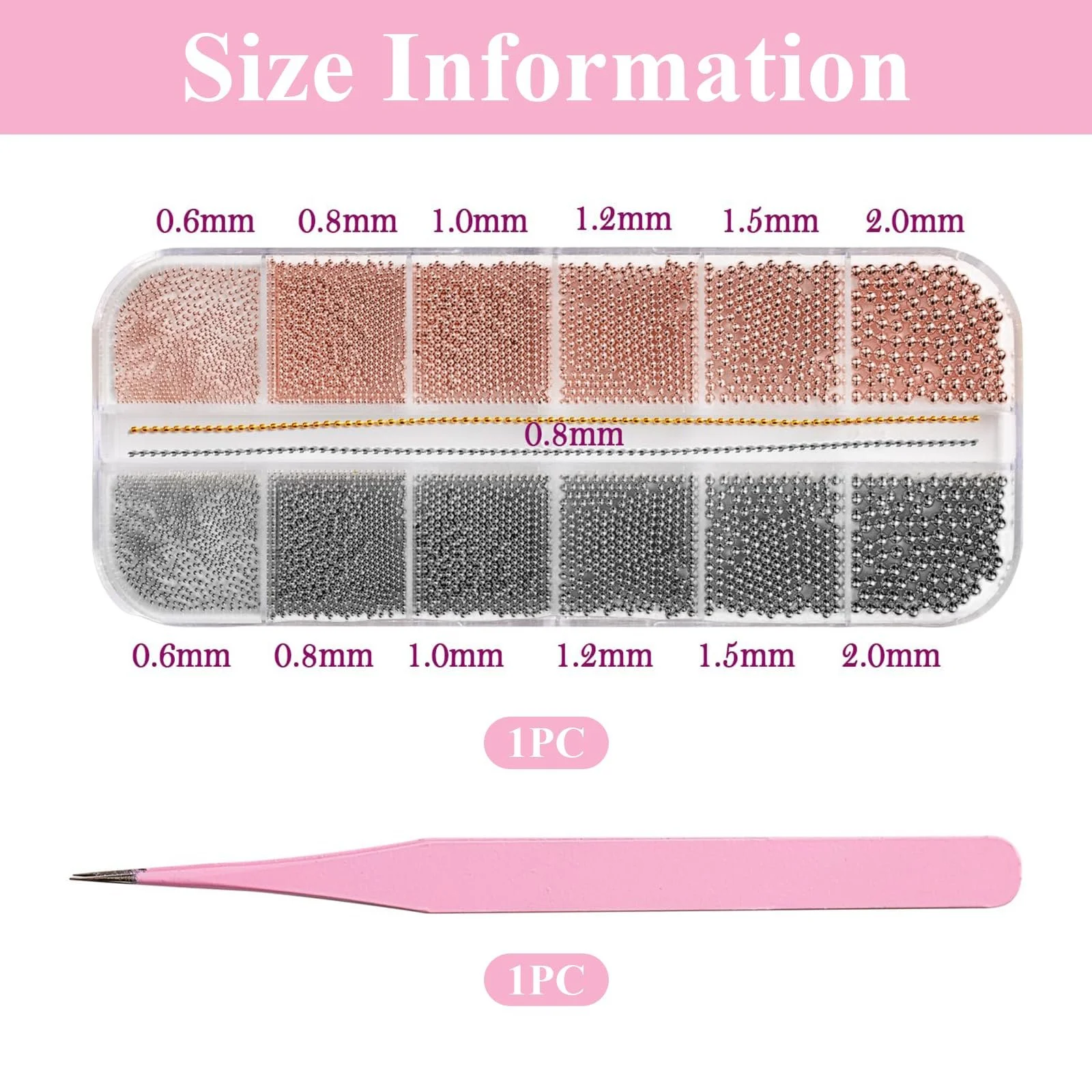 Набор бисера для ногтей, 12 градусов, розовое золото и черный, 5680 штук, фото №2