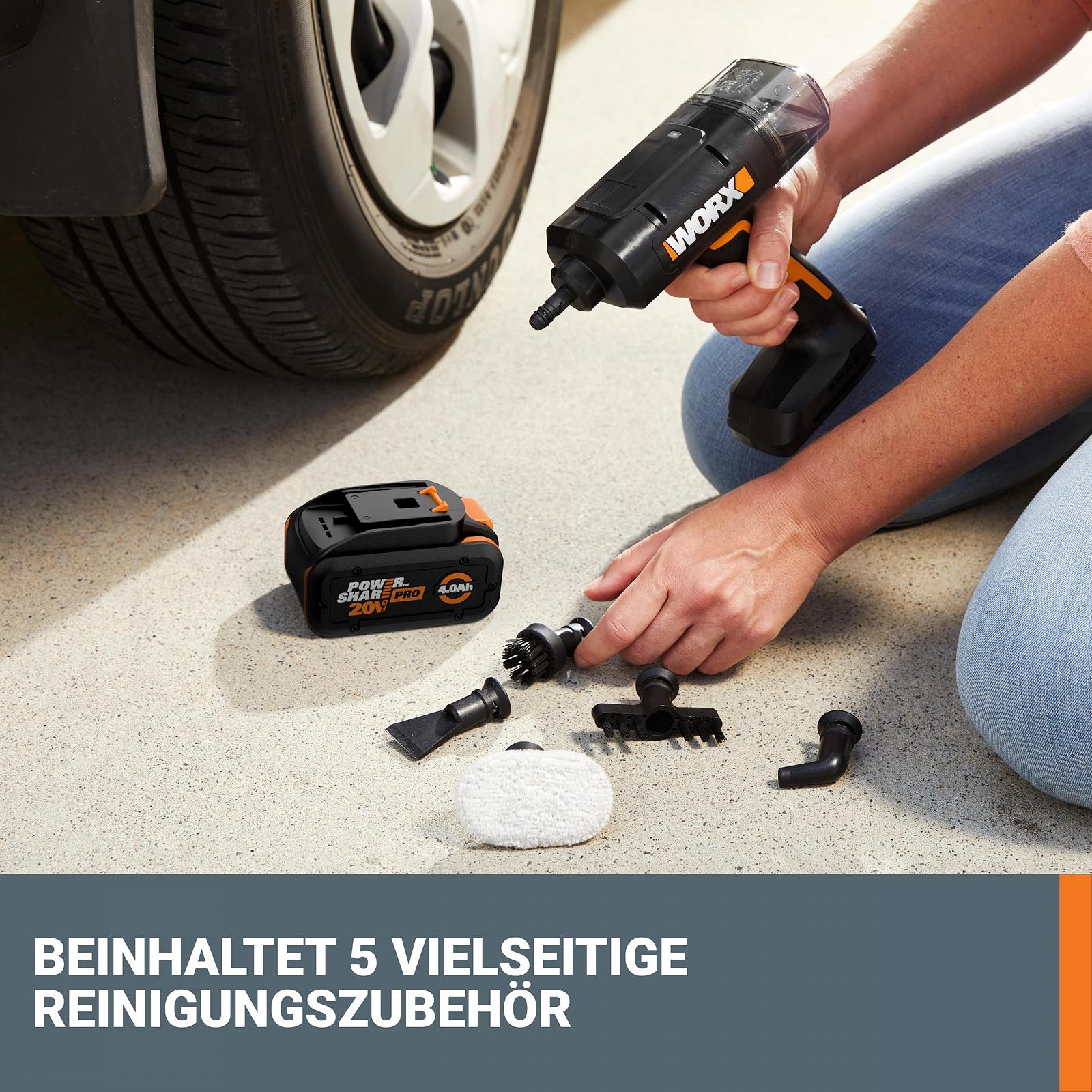 Ручной пароочиститель WORX 18V (20V MAX) WX770.9 беспроводной для 104°C, убивает микробы, предварительный нагрев 8 секунд, легкий и портативный пароочиститель для дома и автомобиля, без аккумулятора и зарядного устройства, фото №8