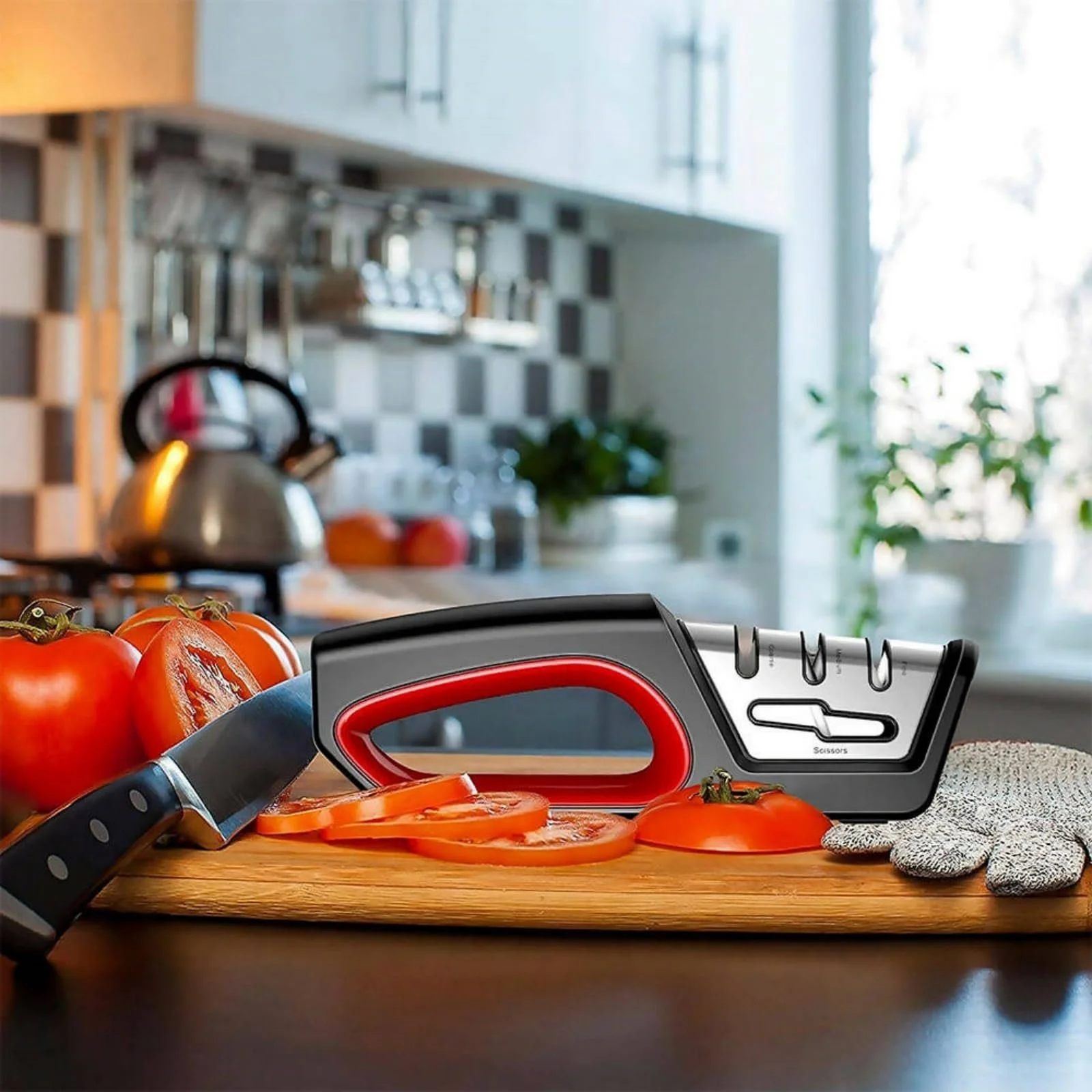 Точилка для ножів Snapbuy Professional 4 в 1 ручна для ножів та ножиць чорна, фото №7