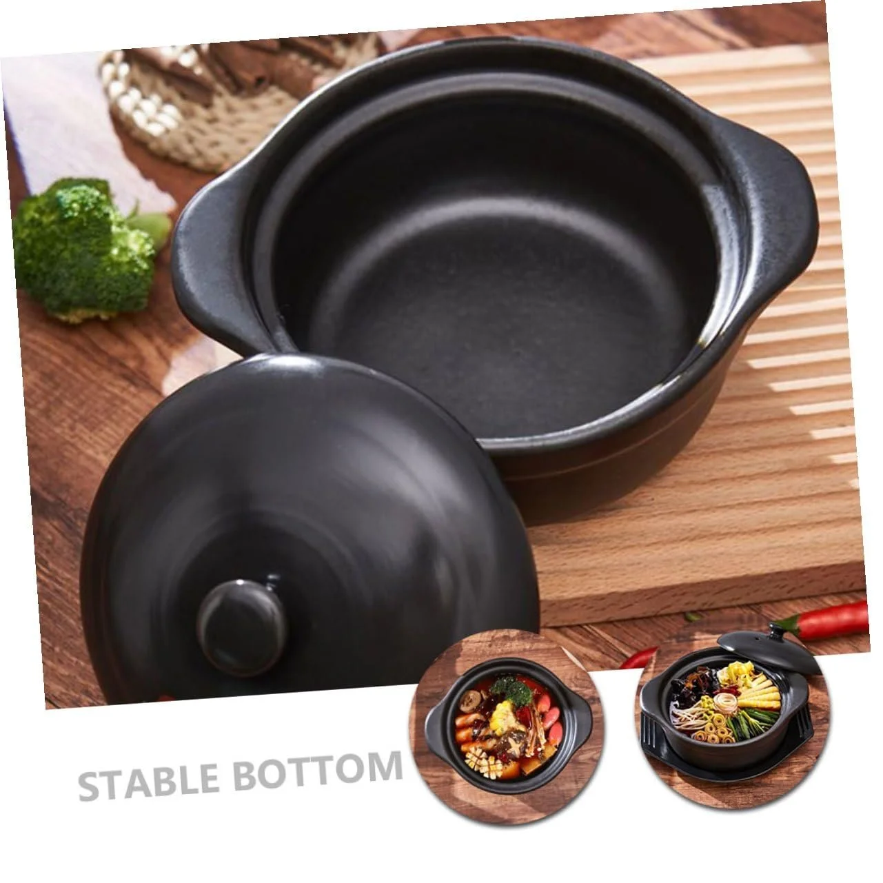 Кастрюля керамическая NOLITOY с крышкой, термостойкая, с двойными ручками, фото №3