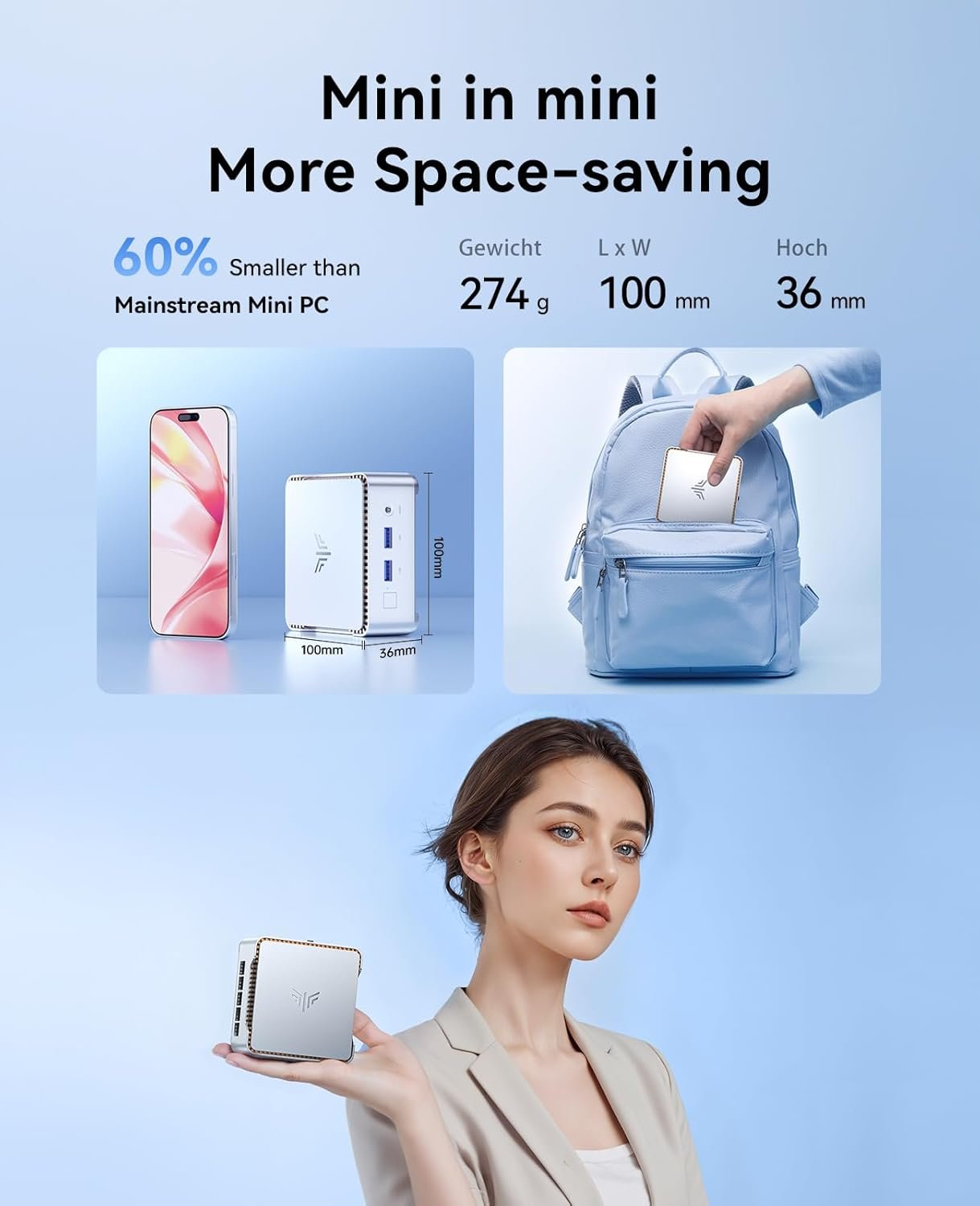 Мини ПК NiPoGi GK3PLUS / Intel Alder Lake-N97/ RAM 8GB / SSD 256GB / 1 x HDMI / 1 х LAN / Wi-Fi 6 / Bluetooth / Windows 11 / Серебристый, фото №8
