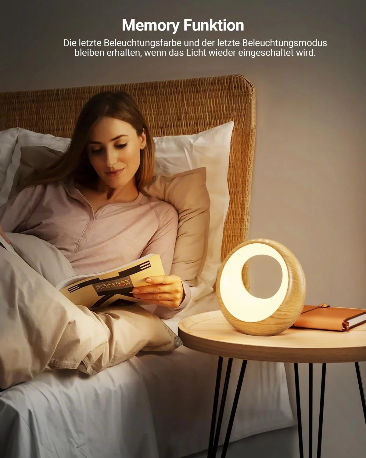 Приліжкова лампа Сенсорна Регульована яскравість Акумуляторна RGB 9 режимів Таймер Функція пам'яті З пультом ДК, фото №6