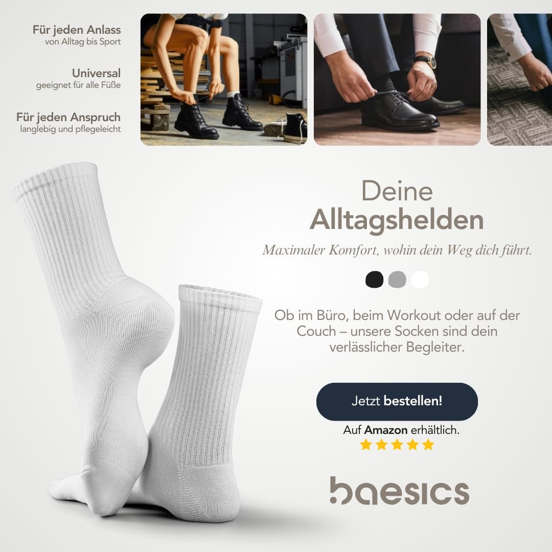 Спортивные носки Baesics. Высокие теннисные носки для мужчин и женщин (4 пары). Стильные для любого наряда, фото №4