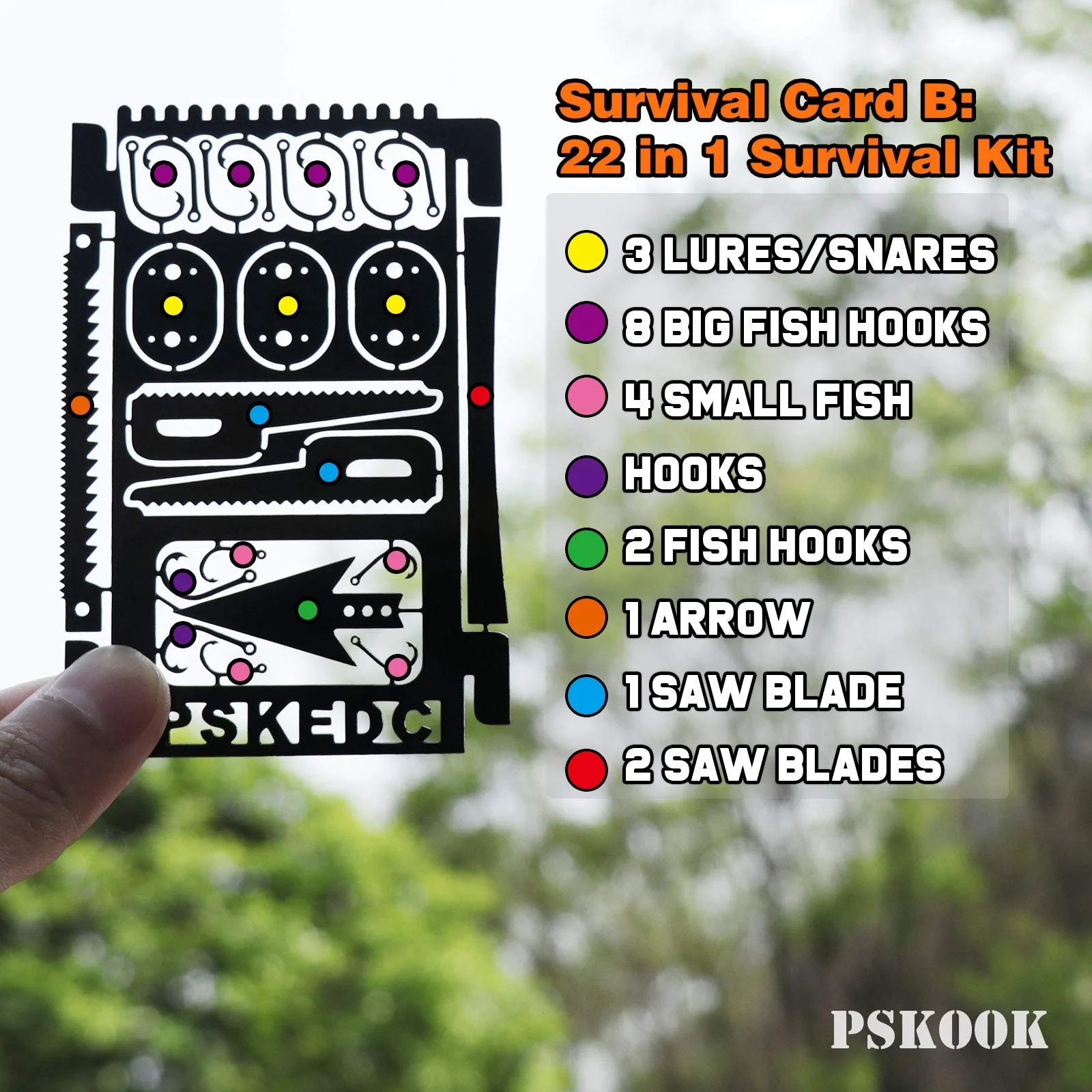 Інструмент PSKOOK для виживання, аварійний інструмент для кемпінгу EDC у вашому гаманці, чорний набір, фото №5