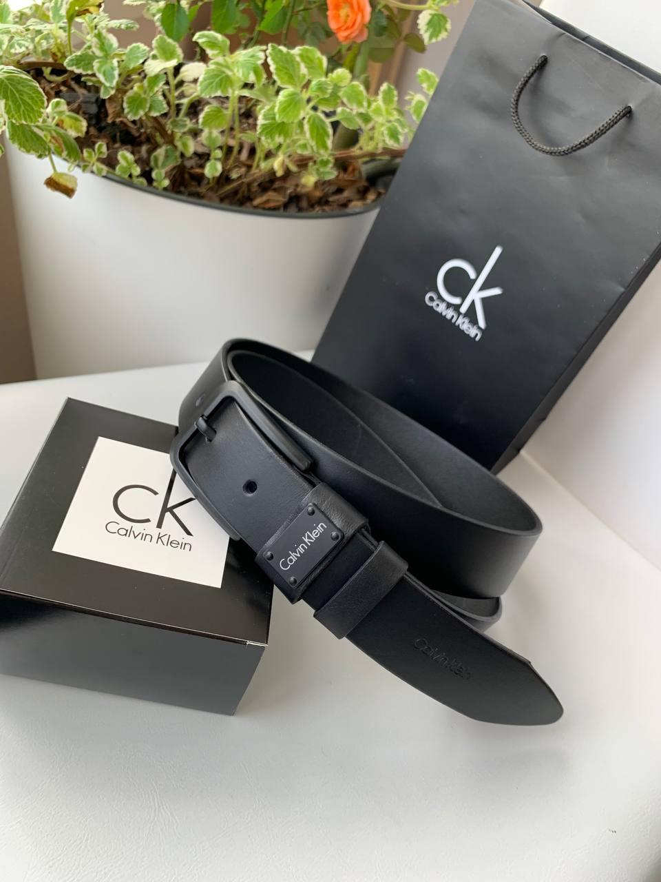 Мужской кожаный ремень Calvin Klein из натуральной кожи черный в подарочной упаковке, фото №5