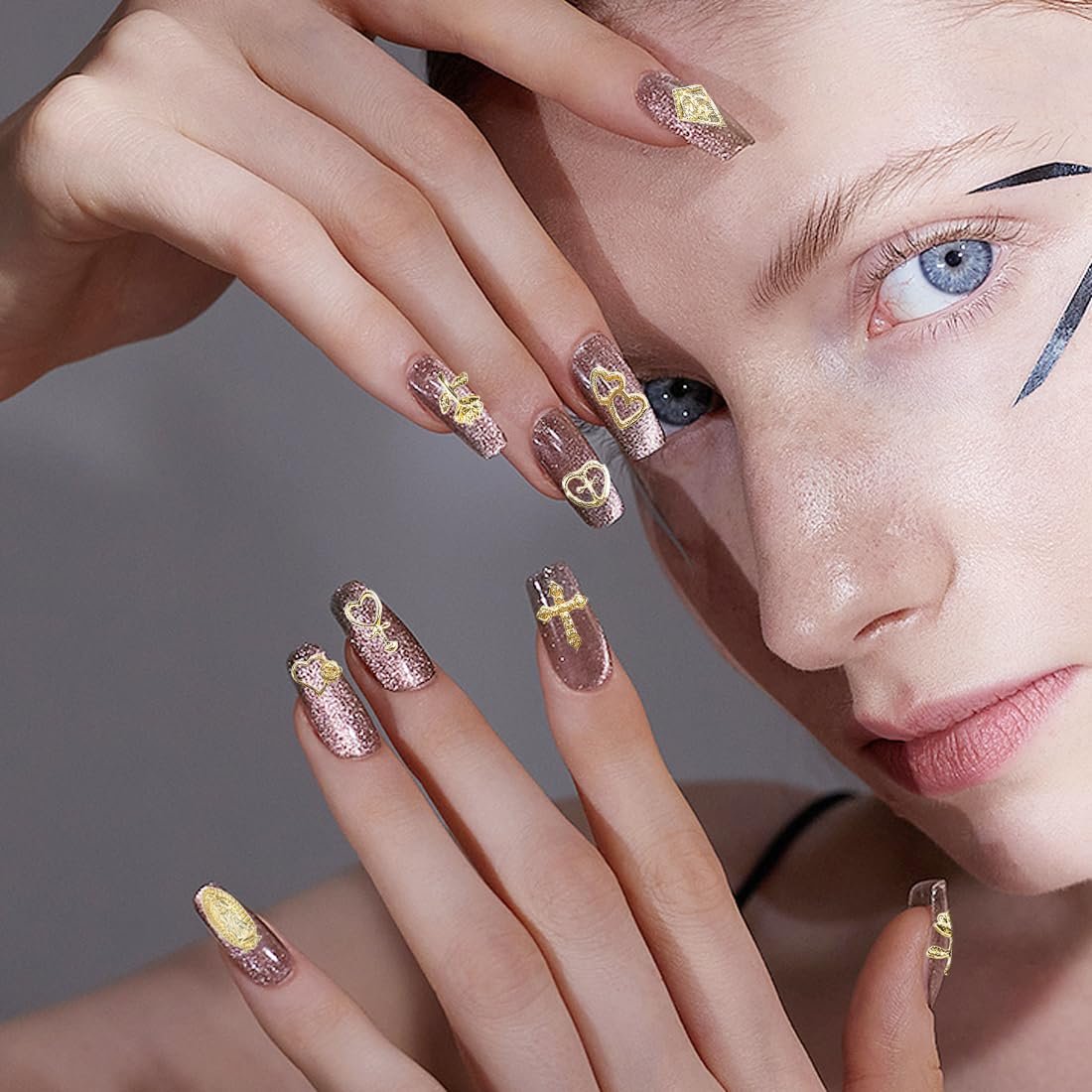 Украшения для ногтей YUZNA, 70 шт, 3D, золотистые, золотые украшения, высококачественные украшения для ногтей, роскошный маникюр с кристаллами, фото №5