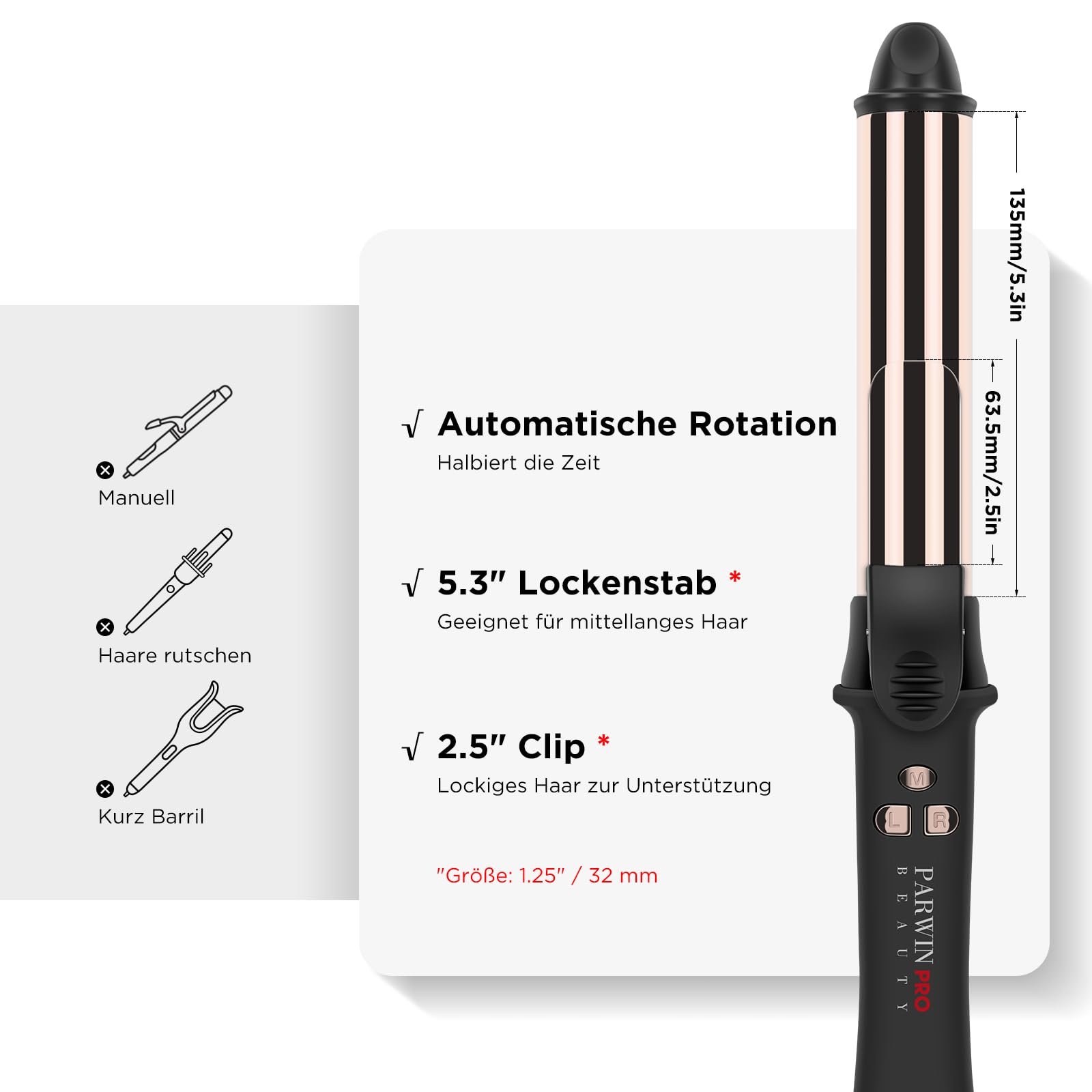 Автоматическая плойка для волос PARWIN PRO BEAUTY 32 мм титановая LCD 120-210°C 110-240 В, фото №4 Автоматическая плойка для волос PARWIN PRO BEAUTY 32 мм титановая LCD 120-210°C 110-240 В, фото №4