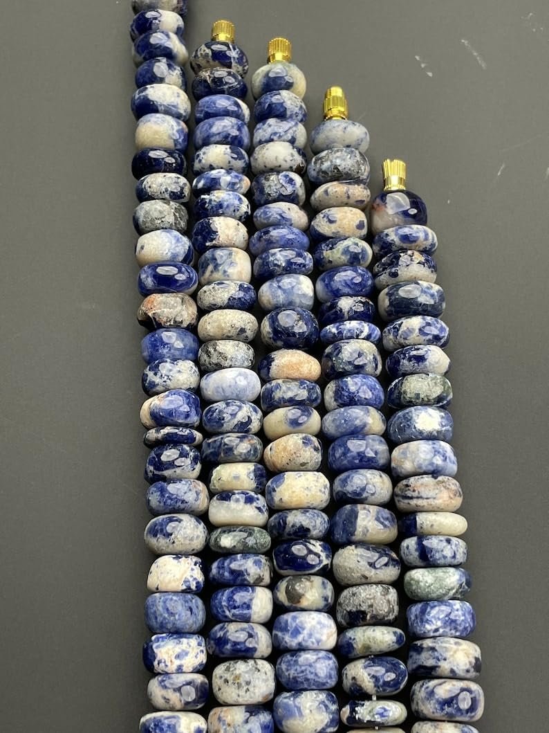 Бусины из натурального содалита, рондель, гладкие, 10 мм, нить длиной 45 см, синие, фото №5