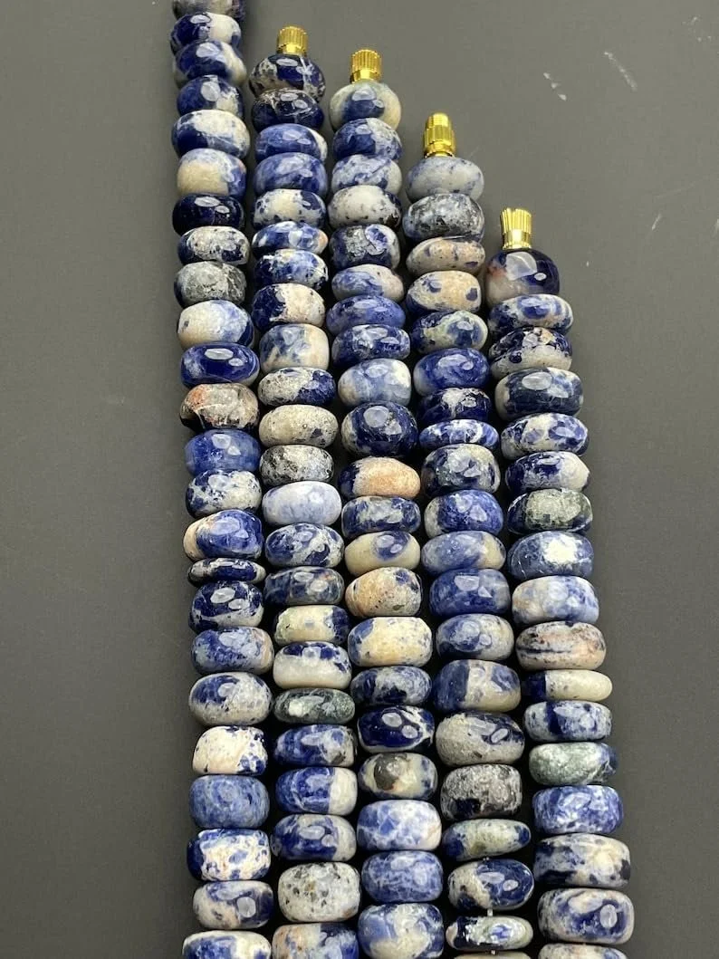 Намистини з натурального содаліту, рондель, гладкі, 10 мм, нитка довжиною 45 см, сині, фото №5