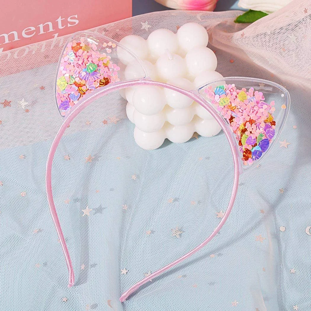 Обруч Вушка котика Квітковий папір Рожевий, фото №1