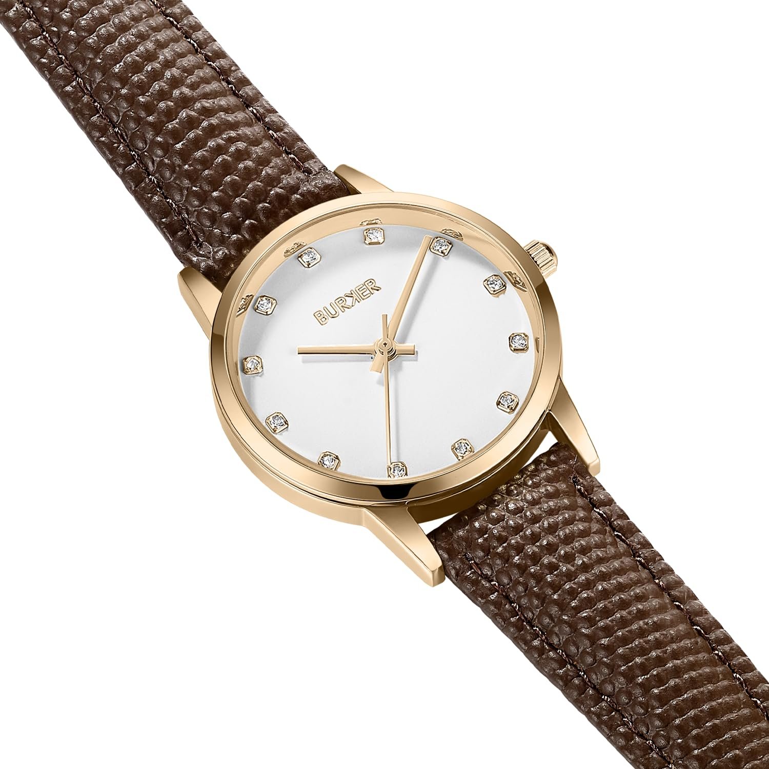 Женские часы BURKER Amy Круглые женские часы с цирконием Кожаный ремешок Нержавеющая сталь Аналоговый Кварц 3 ATM Водонепроницаемые - 32 мм - Золотой Коричневая Кожа, фото №2 Женские часы BURKER Amy Круглые женские часы с цирконием Кожаный ремешок Нержавеющая сталь Аналоговый Кварц 3 ATM Водонепроницаемые - 32 мм - Золотой Коричневая Кожа, фото №2