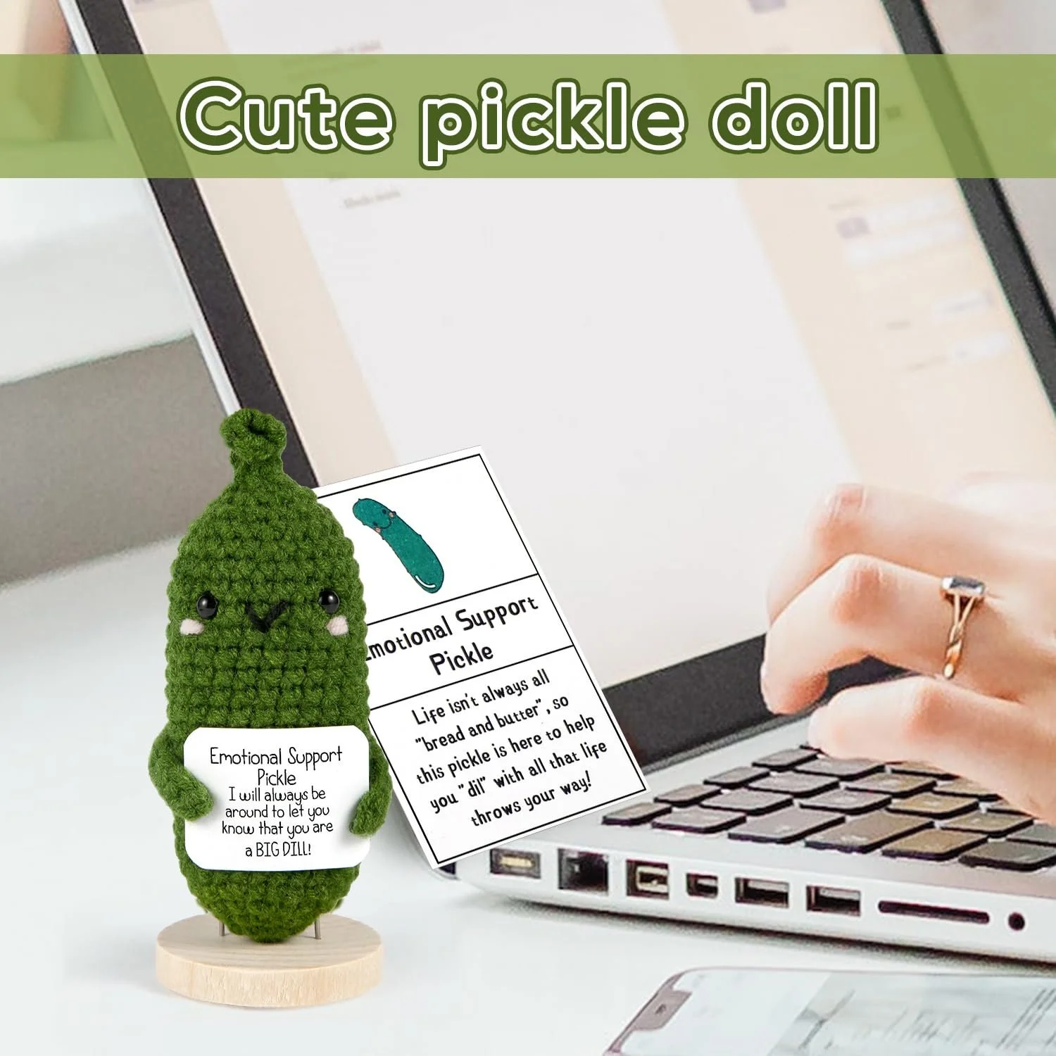 NQEUEPN Позитивный Огурец 12 см Вязаный с позитивной карточкой на деревянной основе, фото №6 NQEUEPN Позитивный Огурец 12 см Вязаный с позитивной карточкой на деревянной основе, фото №6