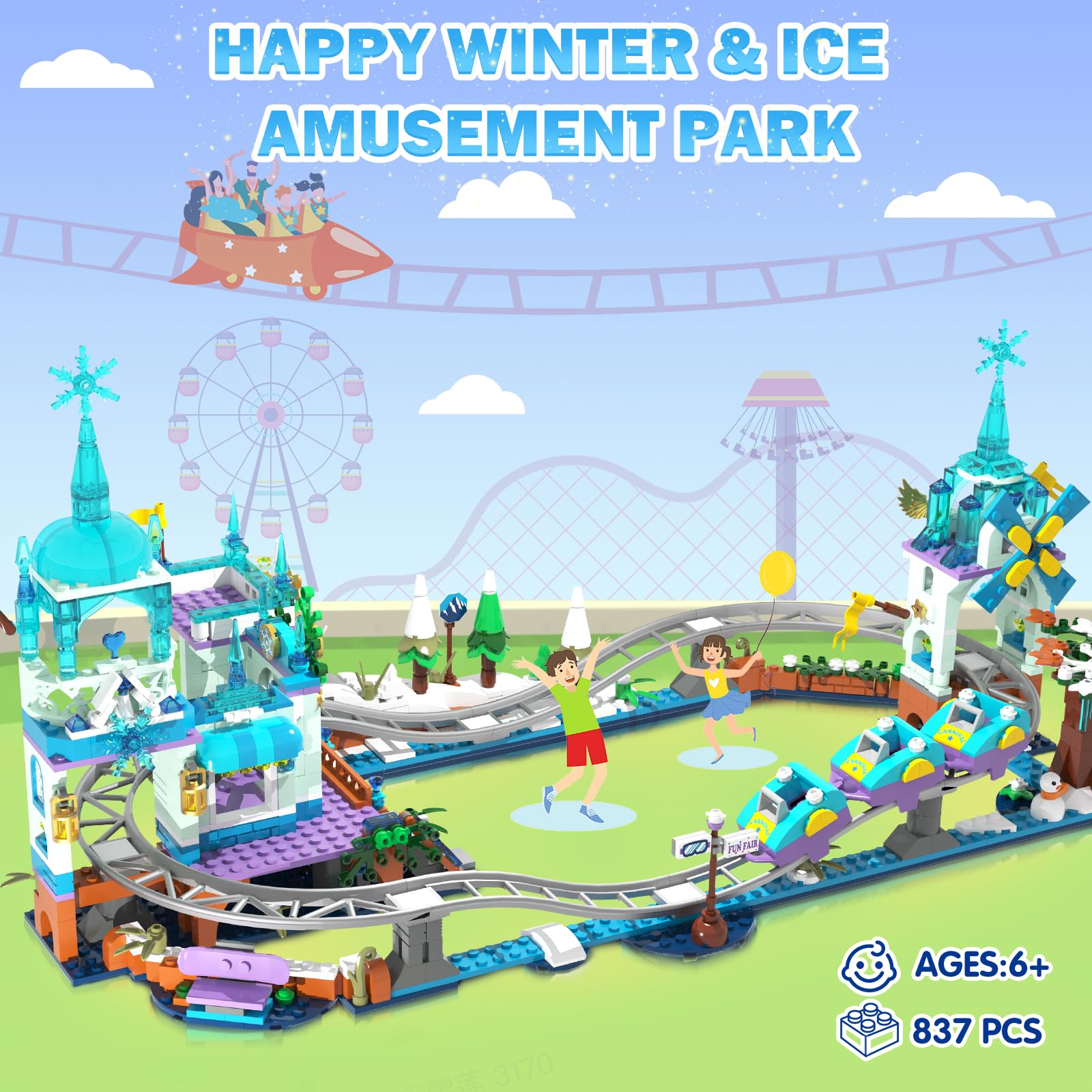 Конструктор CUBIMANA Frozen Roller Coaster с LED-подсветкой 837 деталей, фото №4
