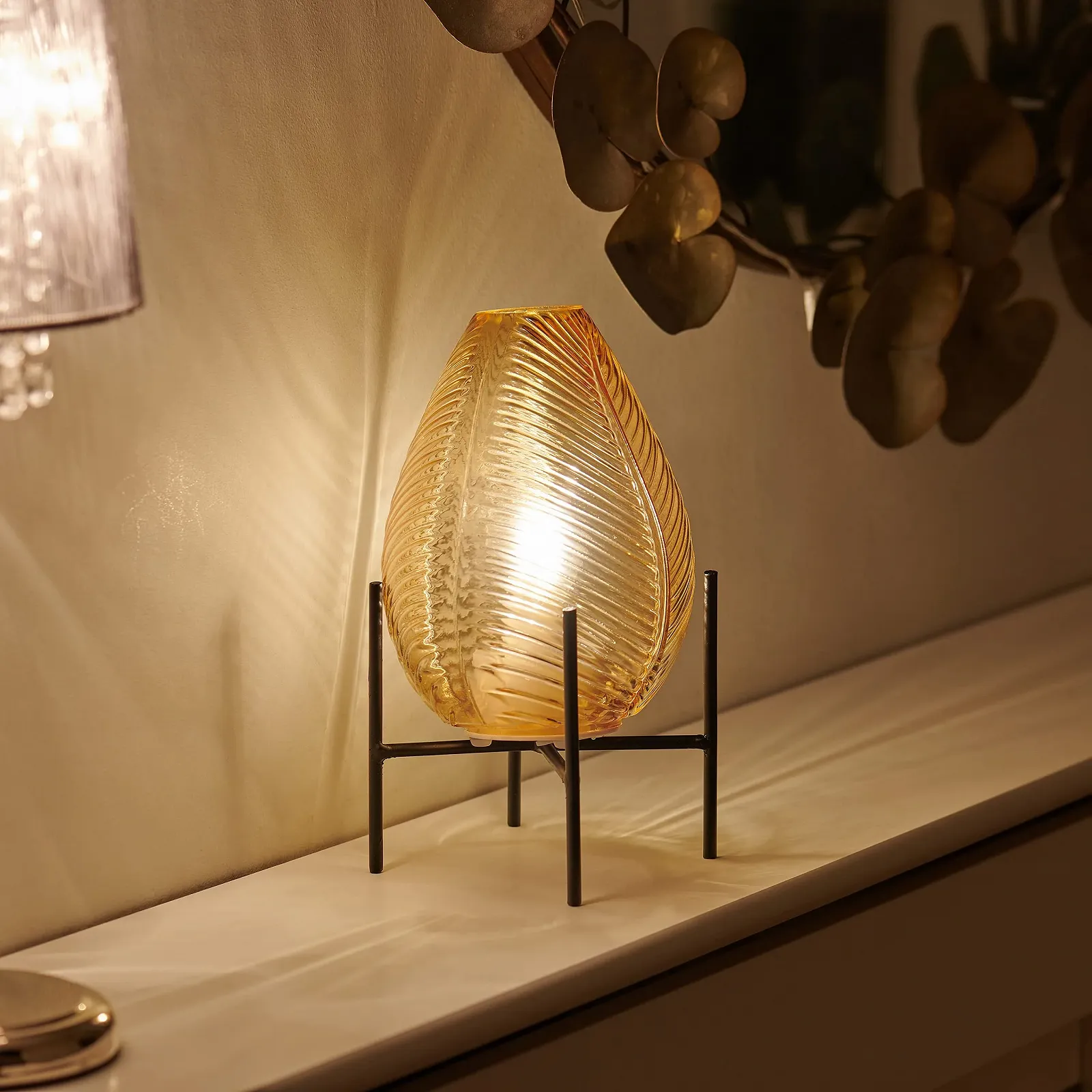 Настільна лампа Auraglow Leaf Акумуляторна USB Скляна Світлодіодна., фото №8