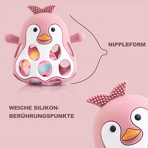 Погремушка-прорезыватель Farout Пингвин, игрушка для развития моторики Oball, розовый synthetic.ua - Фото 1