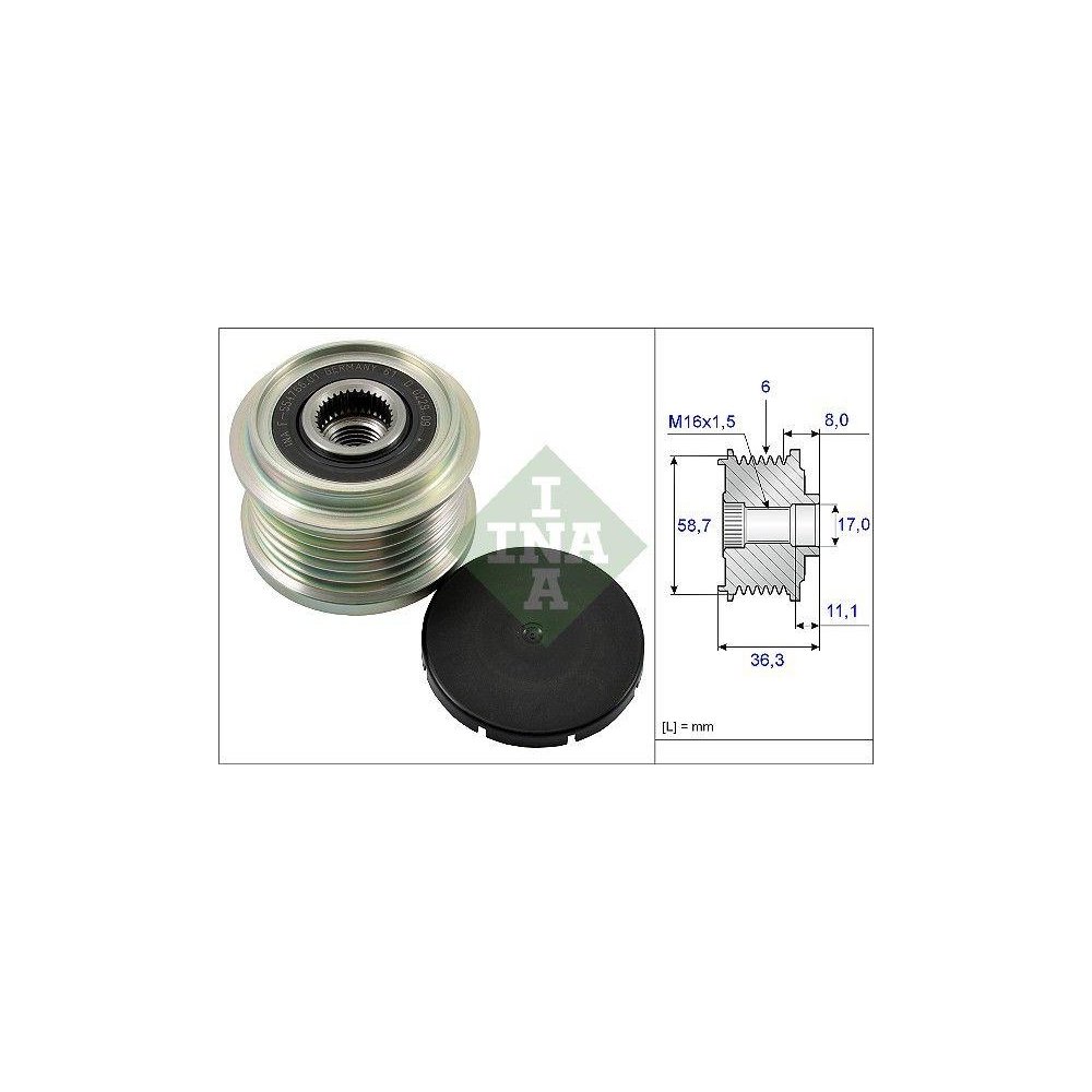 Шків генератора з обгінною муфтою Schaeffler INA 535 0160 10 для CITROËN FIAT FORD PEUGEOT, фото №1