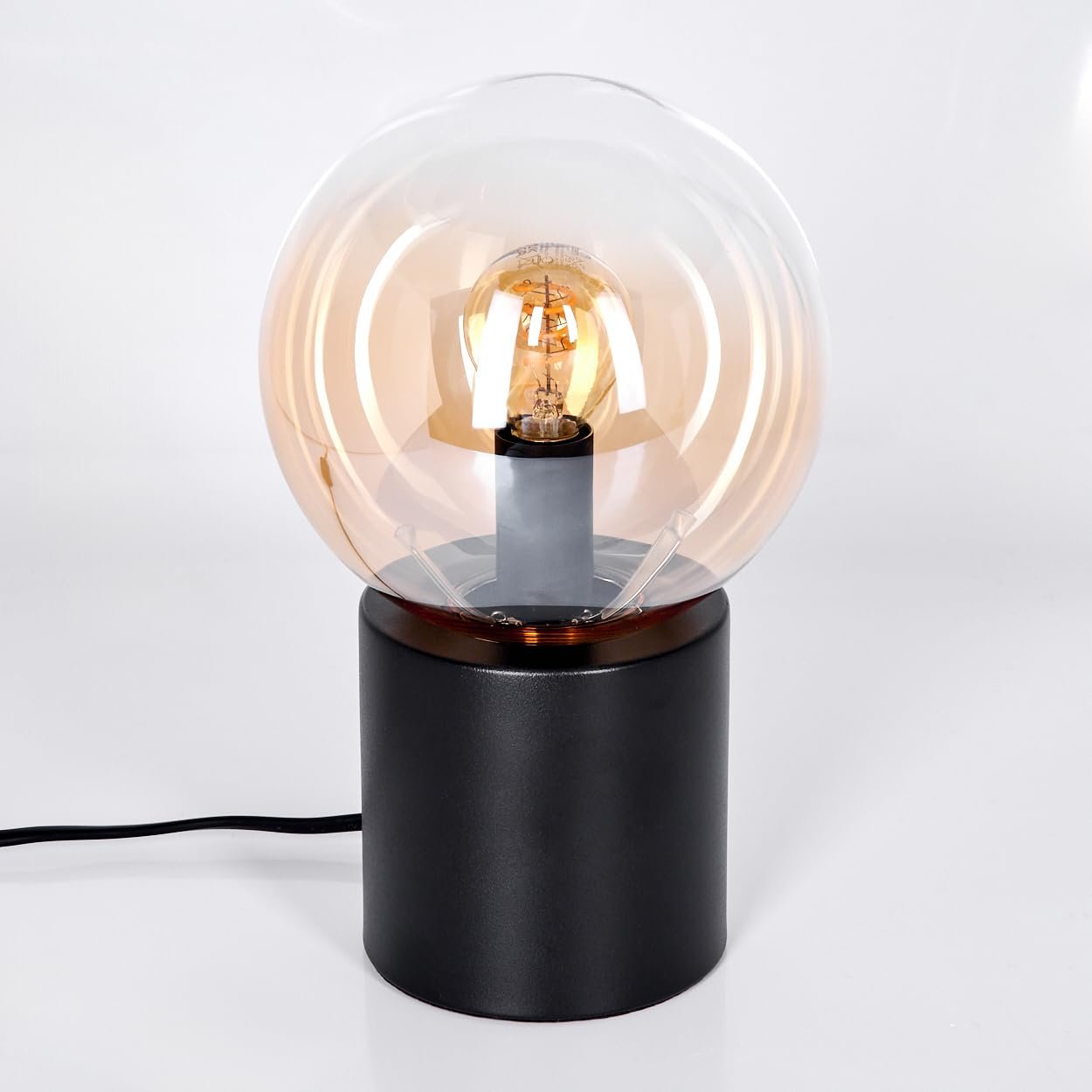 Настільна лампа HOFSTEIN Gastor метал / скло 15 см E14 Чорний/Бурштиновий/Прозорий, фото №8