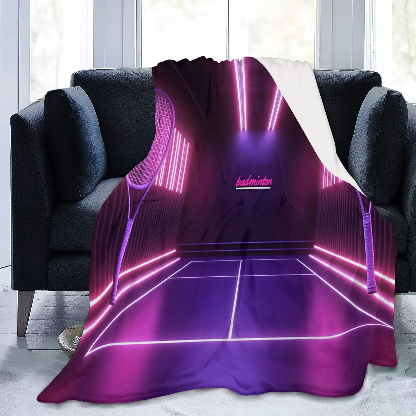 Одеяло Фланель Мягкое, Простота Неон Стадион, 200 x 200 см, Фиолетовый, фото №2