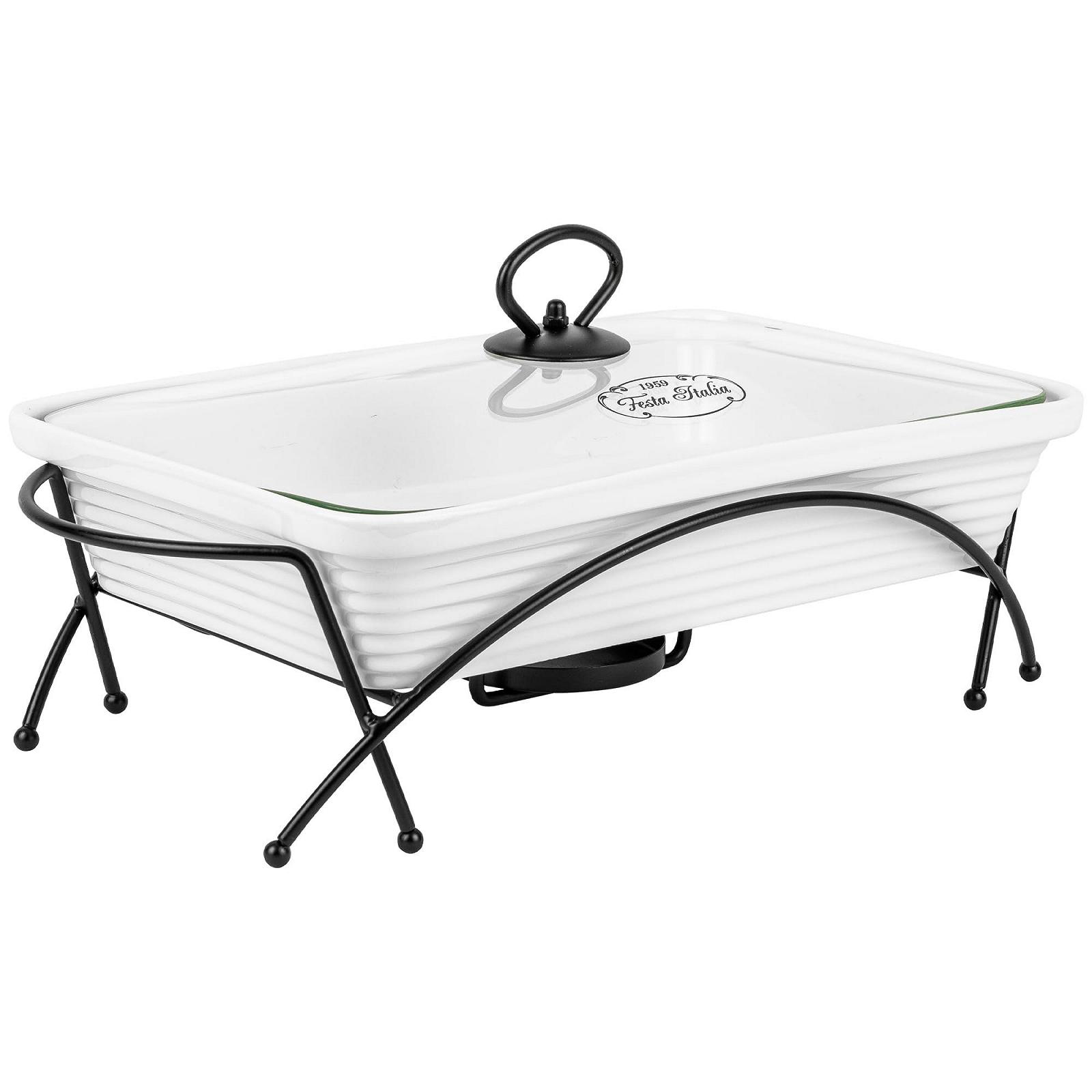 Гусятниця для запікання керамічна з кришкою та підставкою 2 л Прямокутна Біла, фото №1 Гусятниця для запікання керамічна з кришкою та підставкою 2 л Прямокутна Біла, фото №1