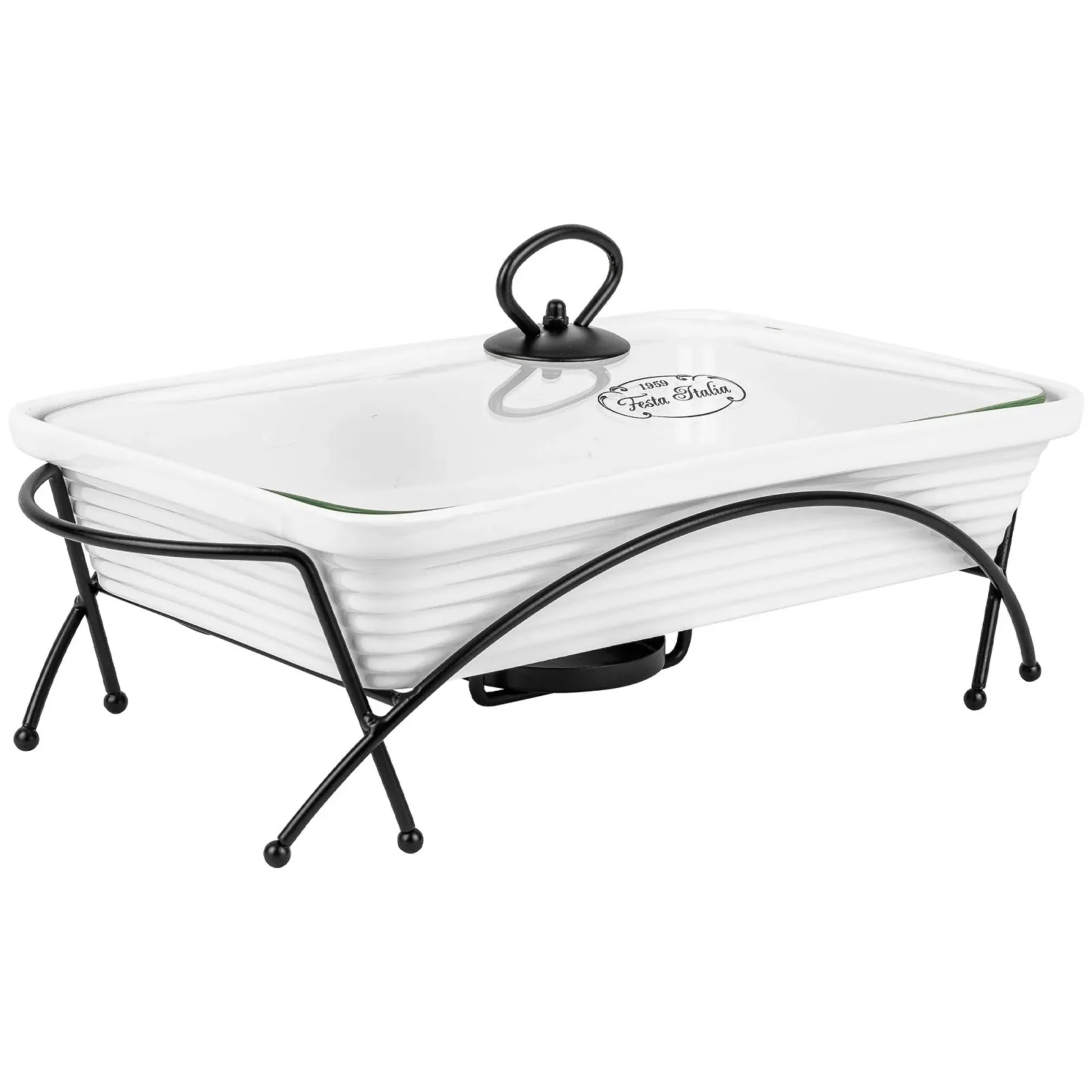 Форма для запекания керамическая с крышкой и подставкой 2 л Прямоугольная Белая, фото №1