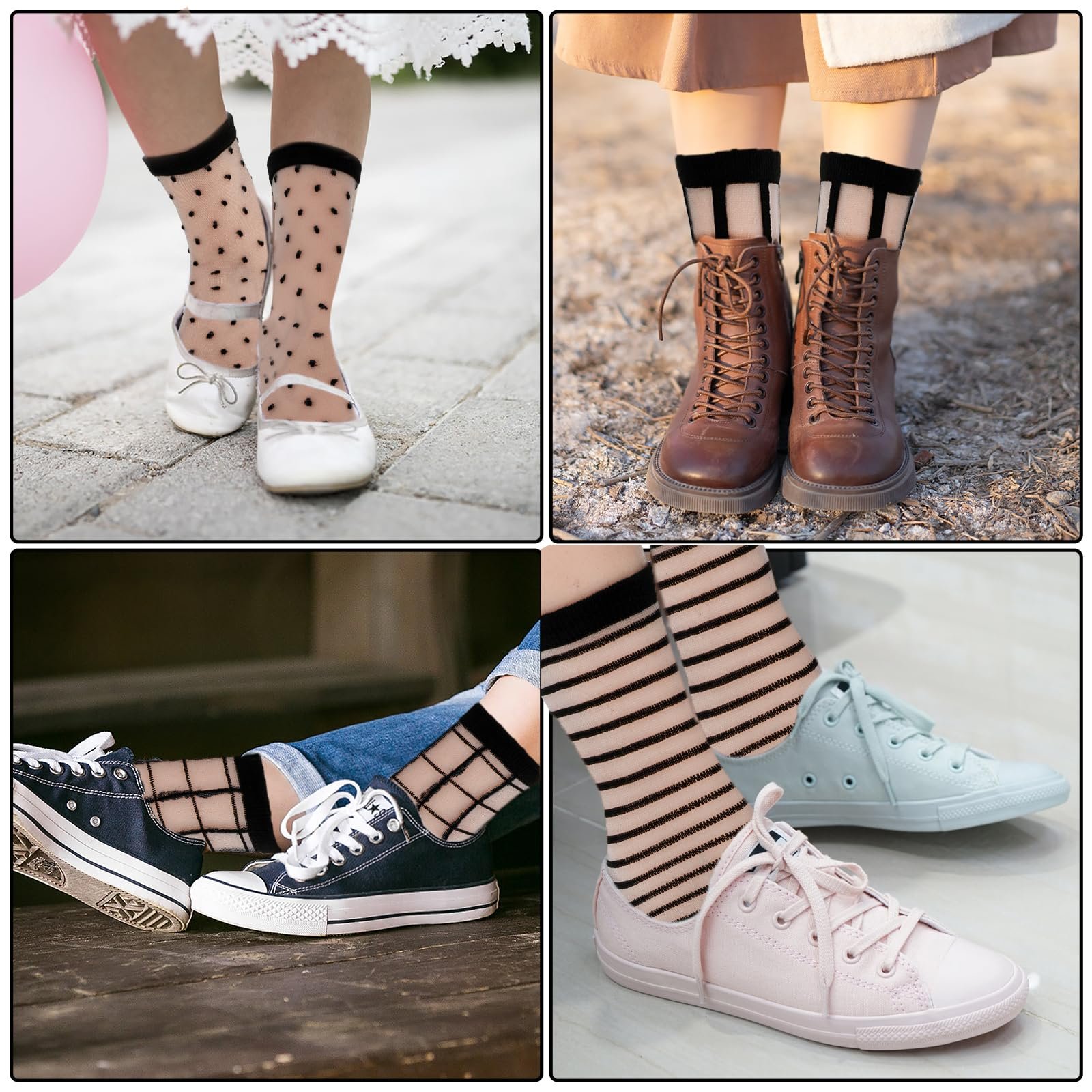 Носки Lusofie, 5 пар, короткие, прозрачные, черные, в горошек, полоску и клетку, фото №8