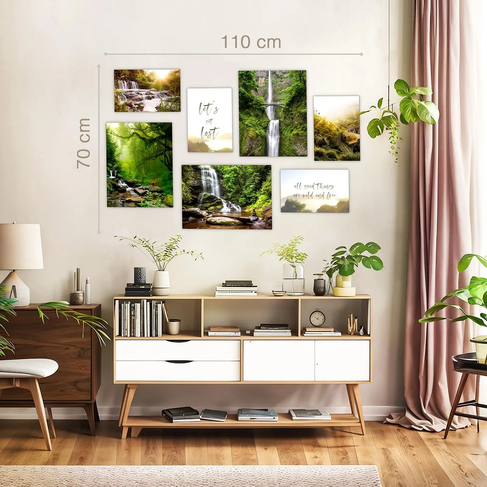 Настінна картина Novart Лісовий водоспад 7 панелей N033971a Зелена, фото №3 Настінна картина Novart Лісовий водоспад 7 панелей N033971a Зелена, фото №3