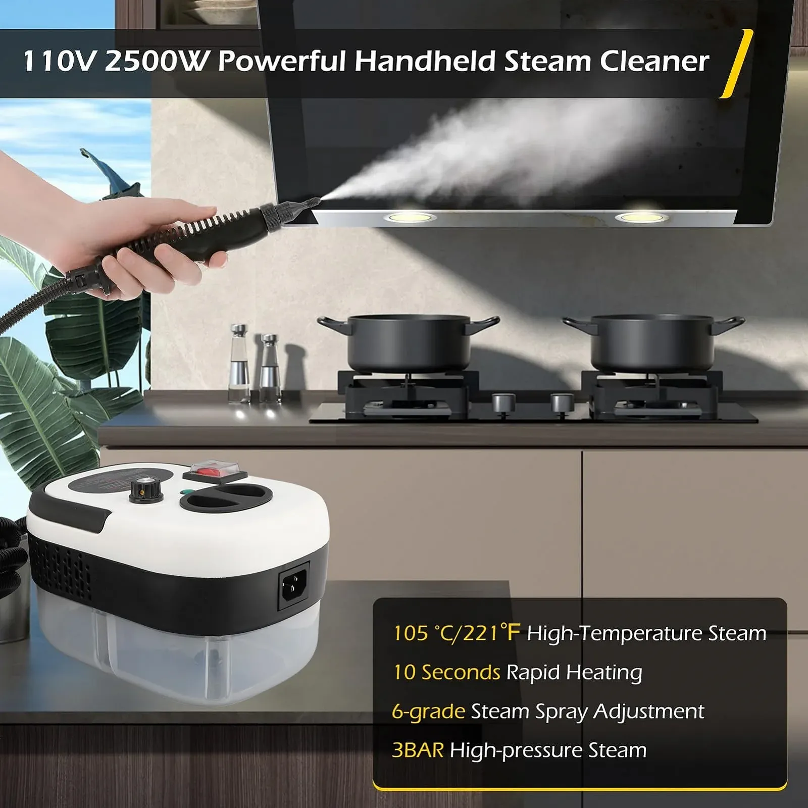 Ручний пароочисник HEEPDD 2500 W 3 bar 1.2 л 6 рівнів, фото №4