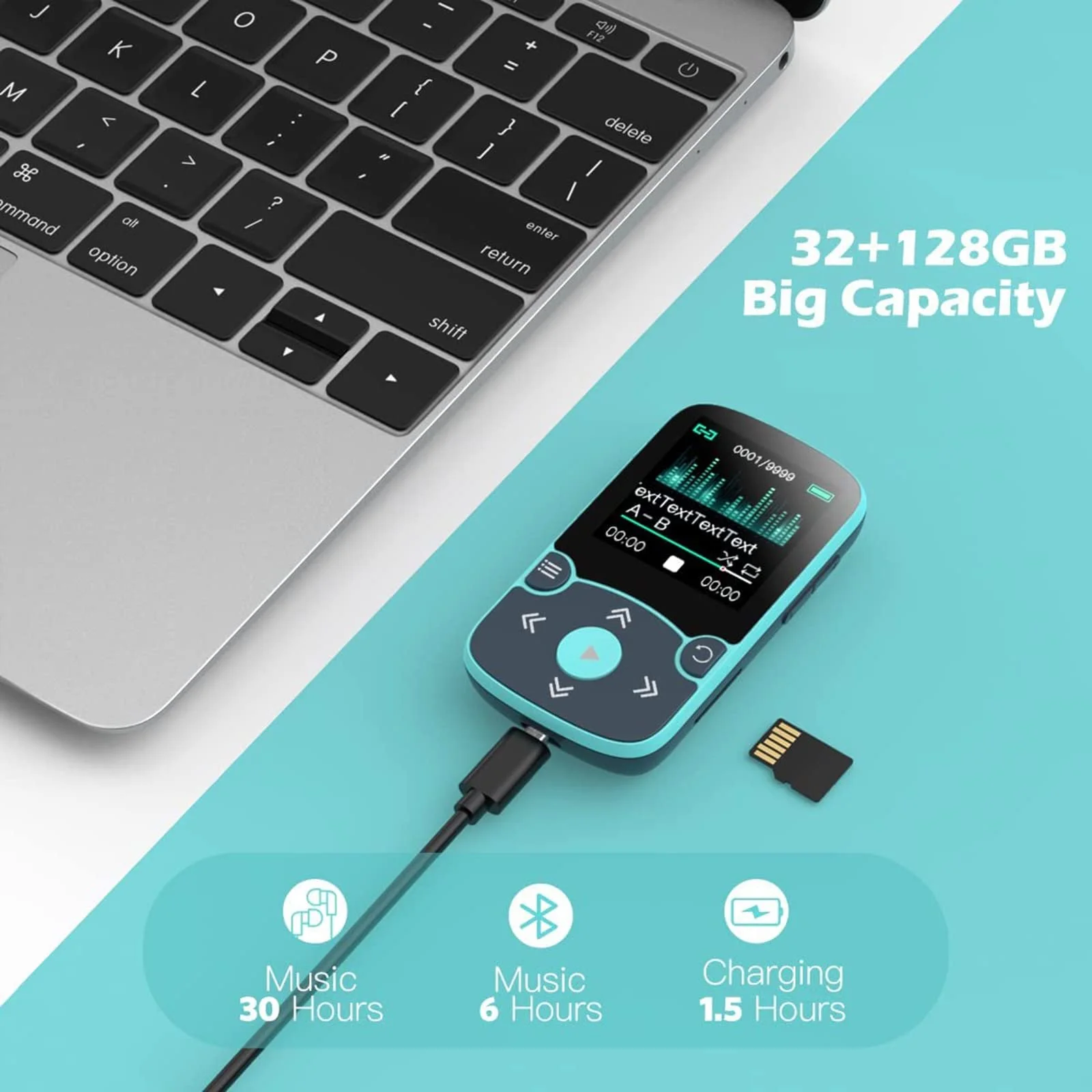 MP3 плеєр AGPTEK Sport 32GB 1.5 Inch TFT Colour Screen Bluetooth 5.3 Синій, фото №7