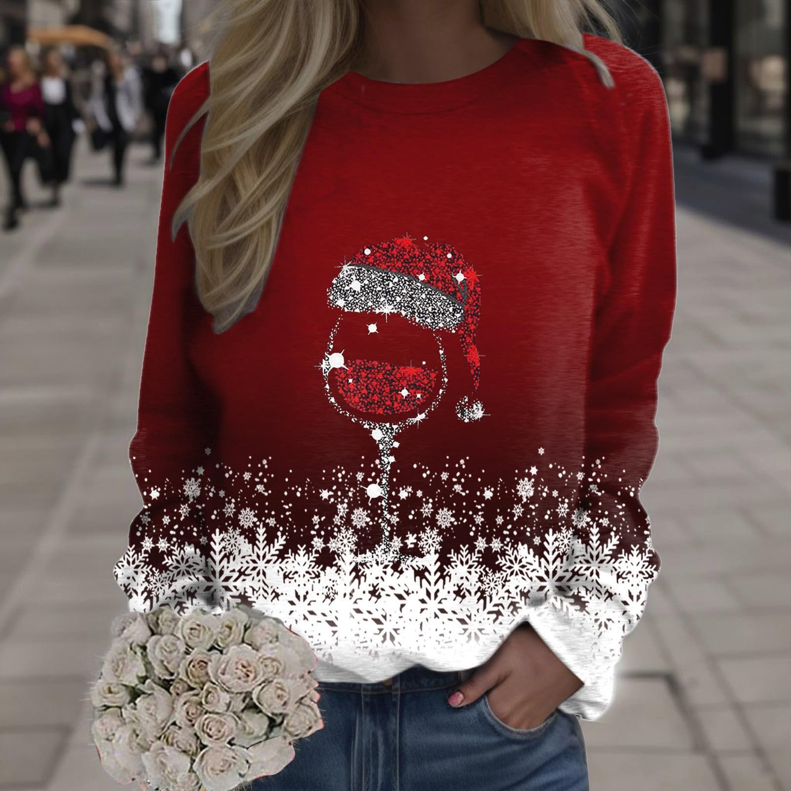 Женский свитшот Generisch с принтом ",Frohe Weihnachten\" Круглый вырез Длинные рукава, фото №3