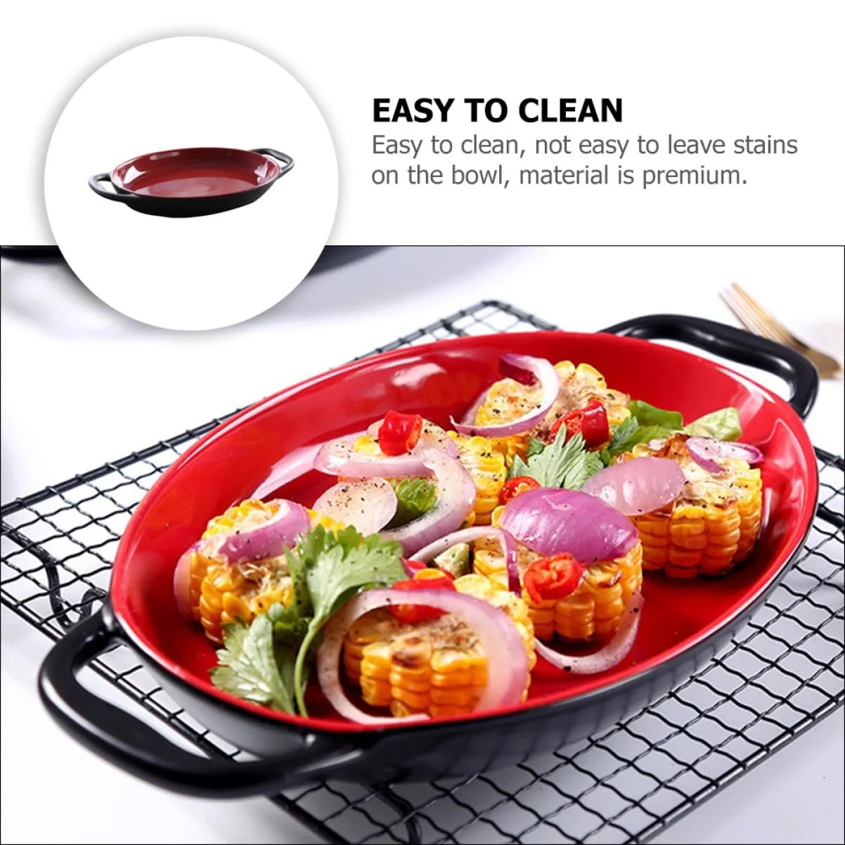 Форма для запекания Прямоугольная Керамическая с двойной ручкой, фото №5