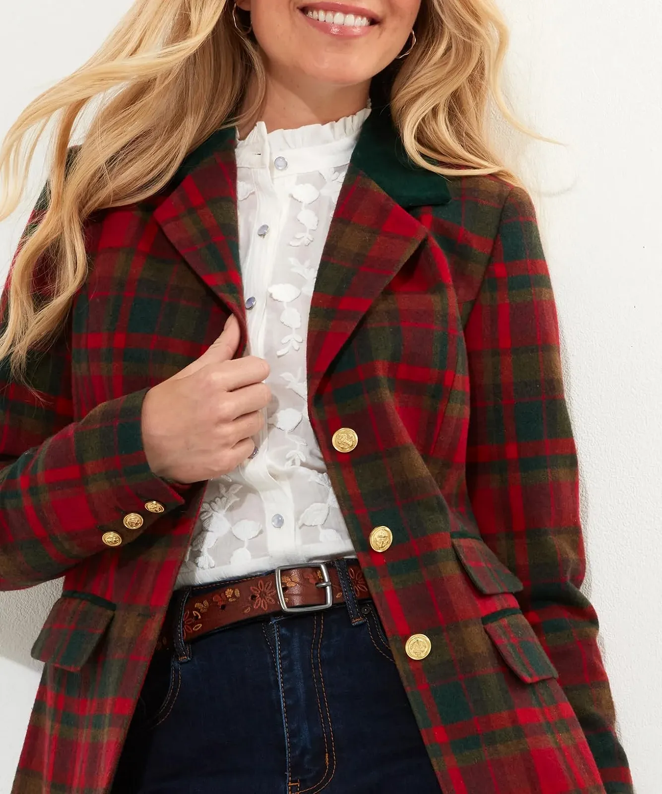 Пальто Joe Browns Довге в клітинку з велюровою обробкою, фото №6