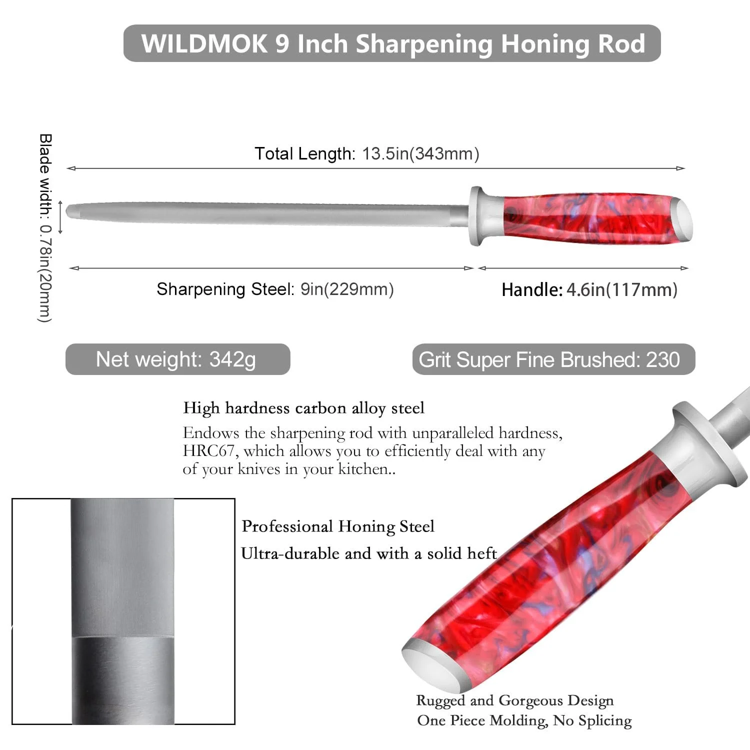 Мусат WILDMOK Professional 23 см немецкая высокоуглеродистая нержавеющая сталь хром, фото №2 Мусат WILDMOK Professional 23 см немецкая высокоуглеродистая нержавеющая сталь хром, фото №2