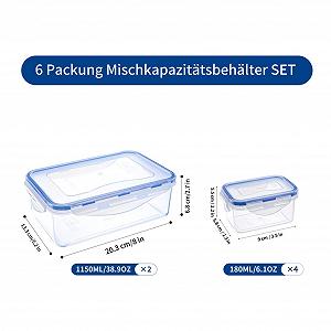 Набір контейнерів для зберігання продуктів EASYLOCK 6 шт 1.15 л, 0.18 л з кришкою пластиковий synthetic.ua - Фото 1